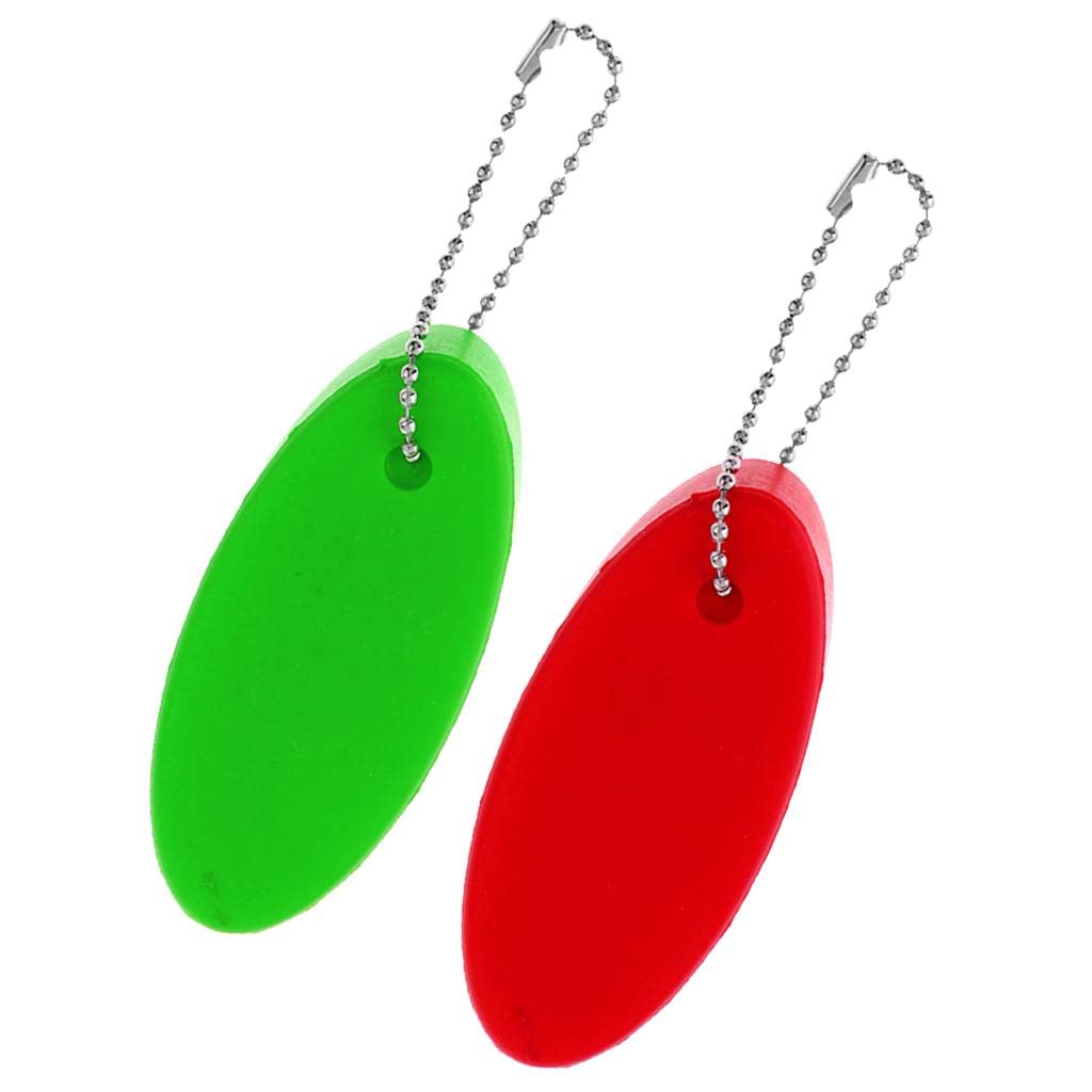 SM SunniMix 2 Pack Oval Floating Keychain with Stainless Steel Ball Chain - Waterproof for Kayaking, Surfing, Swimming, Boating, Fishing, Sailing, Rafting & Canoeing (Green + Red) - Perfect for Outdoor Water Sports & Beach Activities