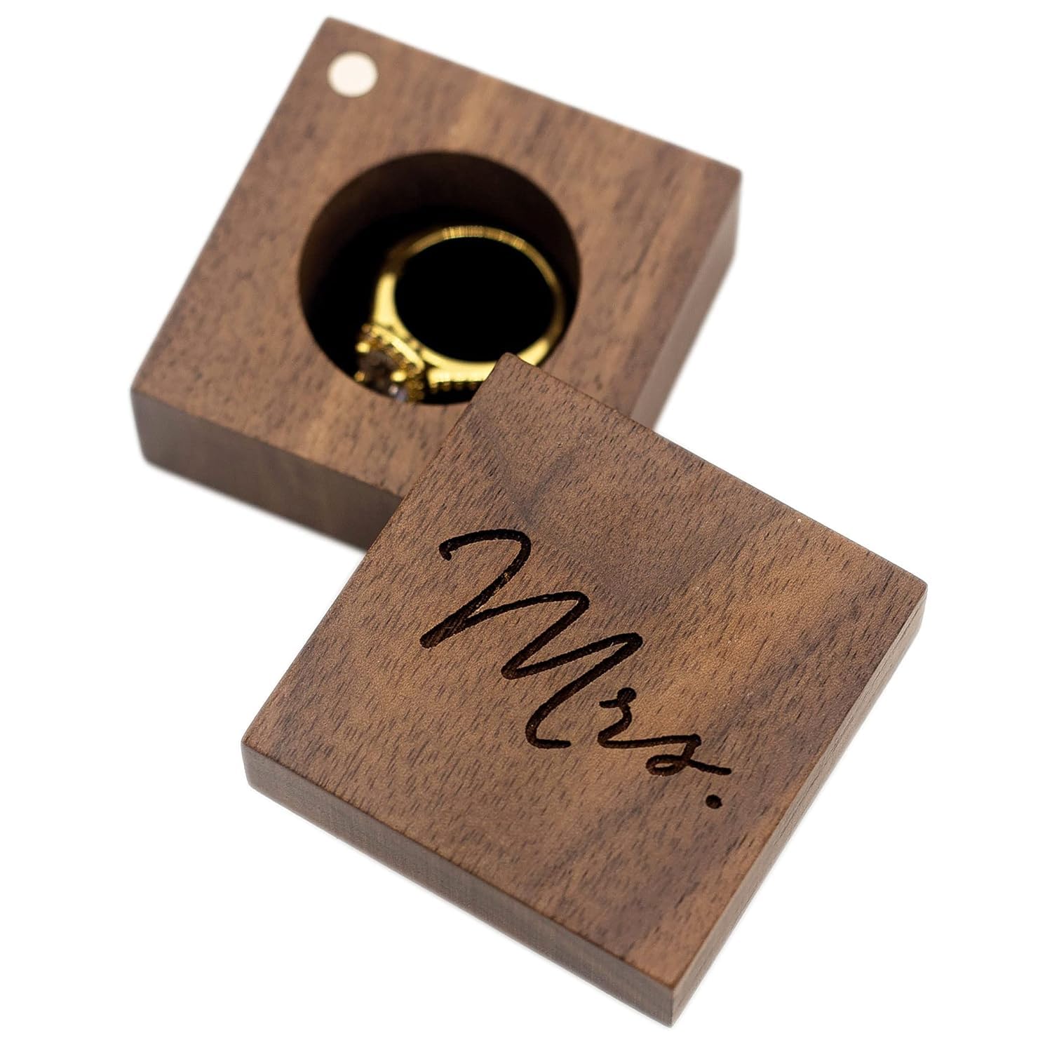 MUUJEE Engraved Wooden Ring Box - Wedding Ceremony Ring Bearer Box, Anniversary Birthday Mother's Day Gift for Her - Perfect for Proposals, Vow Renewals & Special Occasions