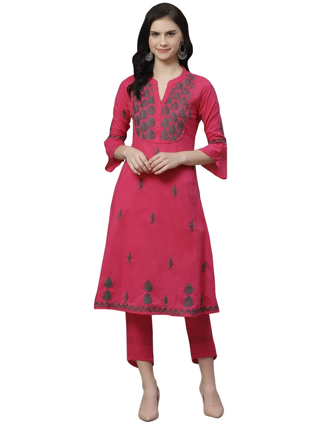 Ada Indian Chikankari Needlecrafted Women's Pure Cotton Kurta Set A100320 Pink | Traditional Embroidered Tunic & Pants Outfit | Perfect for Festivals, Weddings & Ethnic Occasions