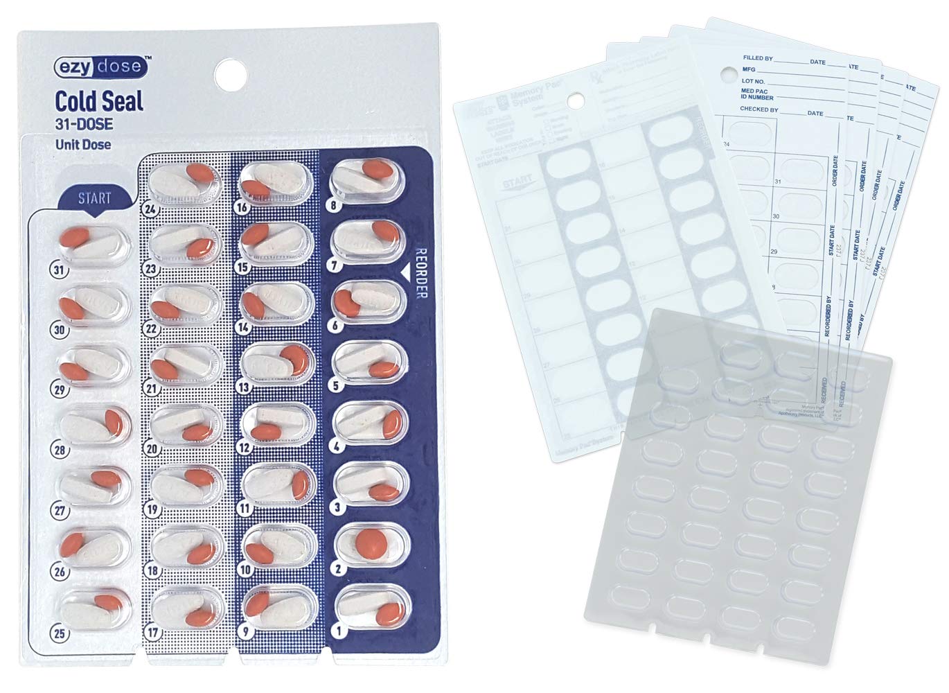 Cold Seal Medication Blister Pack Refill Set - Includes Blister Trays & Cold-Seal Cards - Regular or Jumbo Pill Blister Sizes (5/8