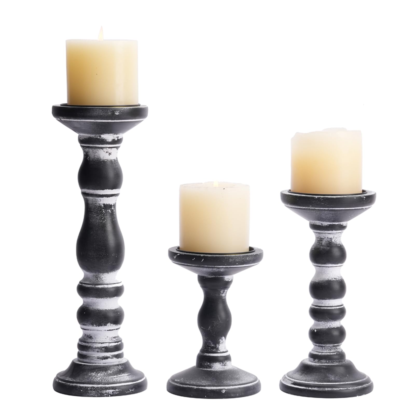 Romadedi Set of 3 Rustic Wooden Candle Holders for Pillar Candles - 6