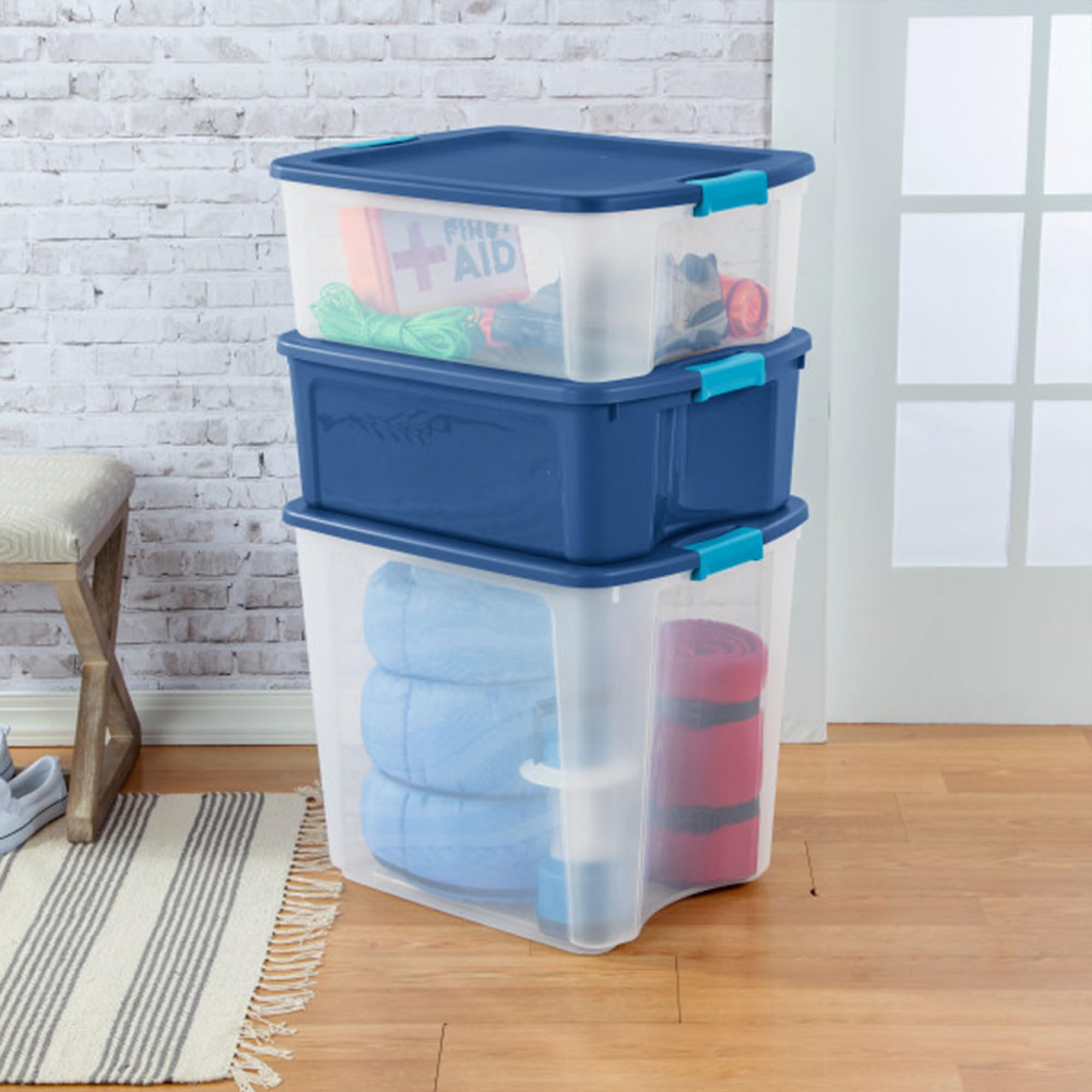 Sterilite 4-Pack 27 Gallon Clear Plastic Storage Bins with Secure Latching Lids & Ergonomic Handles for Home Organization, Moving & Garage Storage