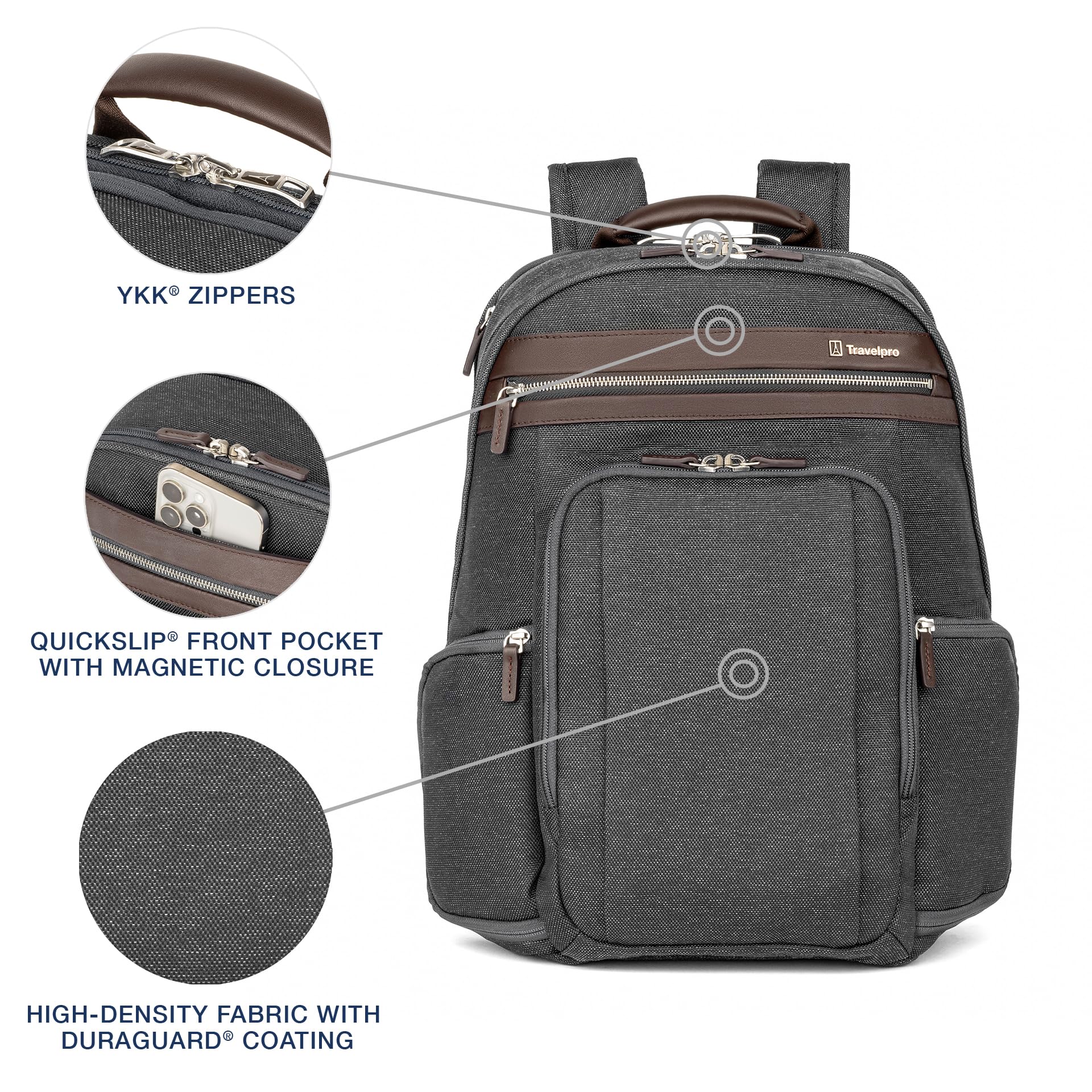 Travelpro Platinum Elite Business Laptop Backpack for Men & Women - Water Resistant 16 Inch Laptop Bag with Spacious Compartments - Perfect for Business Travel, Commuting & College - Vintage Grey
