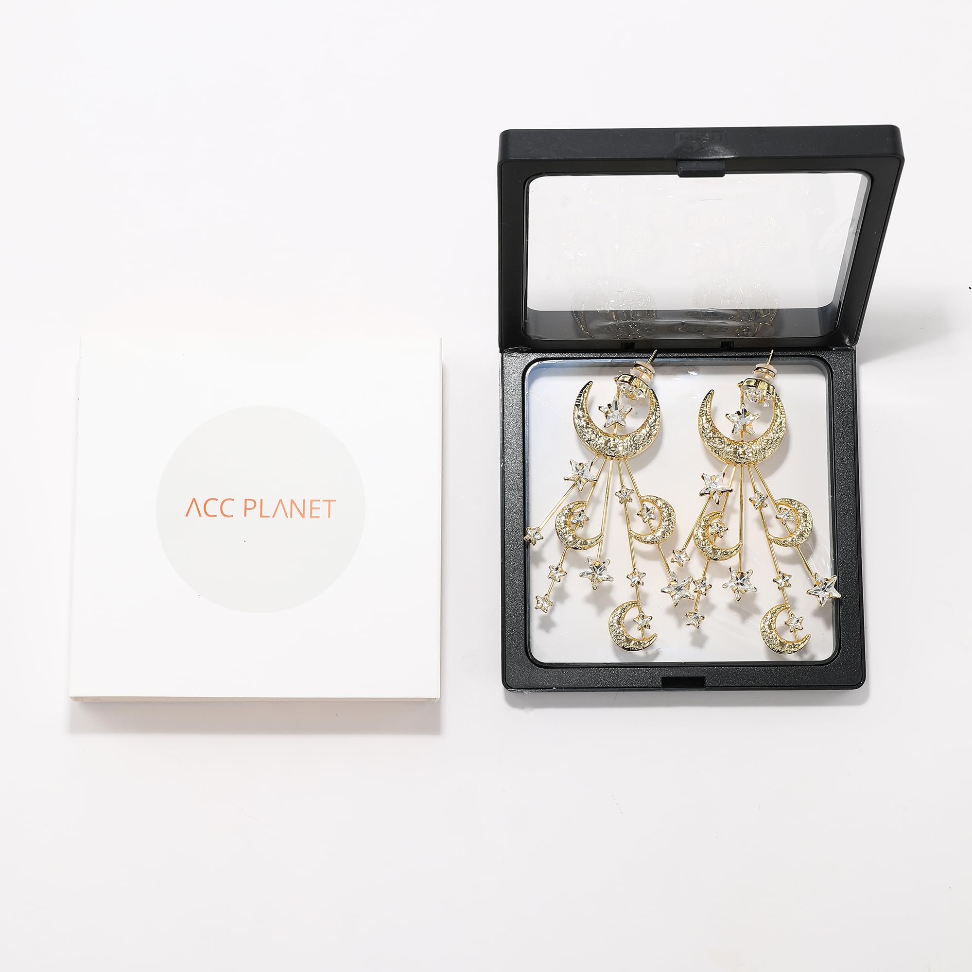 Swarovski Crystal Gold Plated Crescent Moon & Cubic Zirconia Star Drop Earrings for Women - Vintage Statement Dangle Jewelry - Perfect Gift for Birthday, Anniversary & Party Occasions