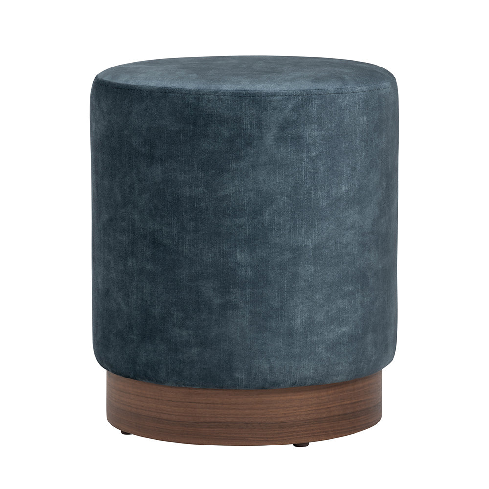 AURA 37.5cm Ottoman Storage Bench with Sapphire Blue Upholstery and Walnut Wood Legs - Perfect for Living Room, Bedroom or Entryway Seating and Storage