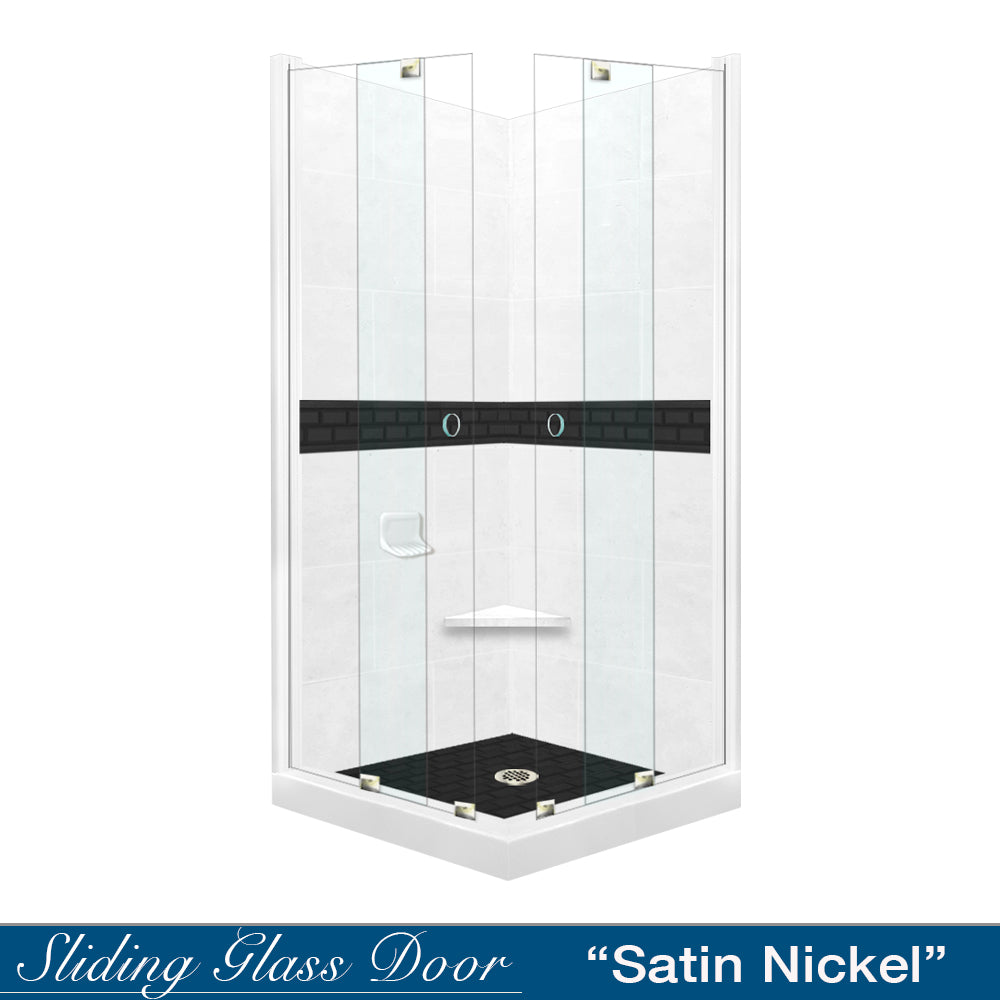 Natural Buff Sistine Stone & Black Subway Tile Corner Accent - DIY Shower Remodel Kit for Bathroom Renovation | Waterproof & Easy Installation for Modern Home Decor
