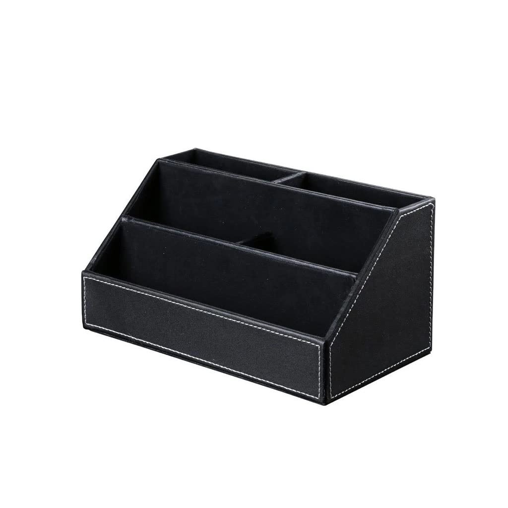 Premium Leather Desk Organizer - Wooden Structure Multifunctional Stationery Storage Box for Pens, Pencils & Phone | Home Office Organization | Black (One Size) - Perfect for Workspace, Study Desk & Gift Giving