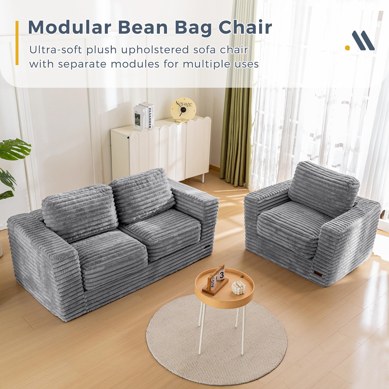 MAXYOYO Striped Faux Fur Bean Bag Chair - 2-Seater Floor Sofa with Pillows & Armrests | Cozy Living Room Seating for Teens & Adults | Perfect for Gaming, Movie Nights & Relaxation