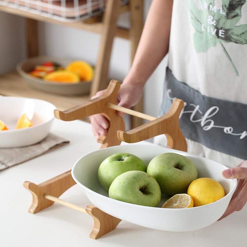 2-Tier Ceramic Cake Stand with Bamboo Base - Reusable Dessert & Fruit Display for Weddings, Birthdays, Parties - Perfect for Candy, Pastries, and Fresh Fruit Arrangements - Elegant White Kitchen & Dining Decor
