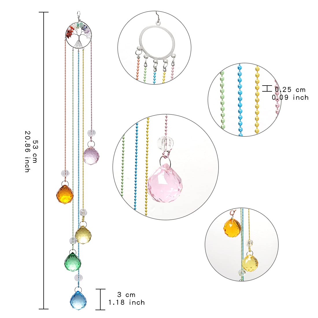 Rainbow Crystal Prism Ball Suncatcher - Tree of Life Hanging Ornament with Rainbow Maker for Windows, Home & Garden Decor - Creates Stunning Light Effects for Meditation Rooms, Nurseries and Outdoor Spaces