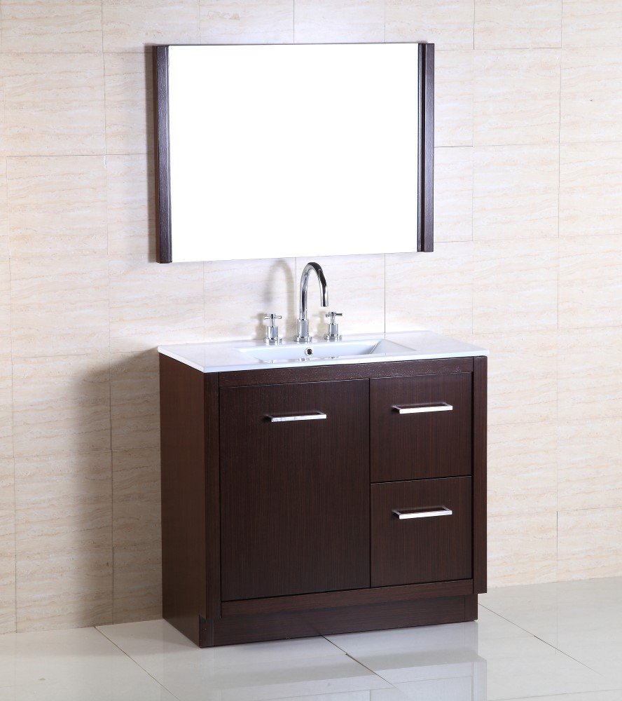 36-Inch Single Sink Bathroom Vanity in Wenge Finish - Modern Freestanding Vanity with Soft-Close Doors & Drawers for Small Bathrooms & Powder Rooms