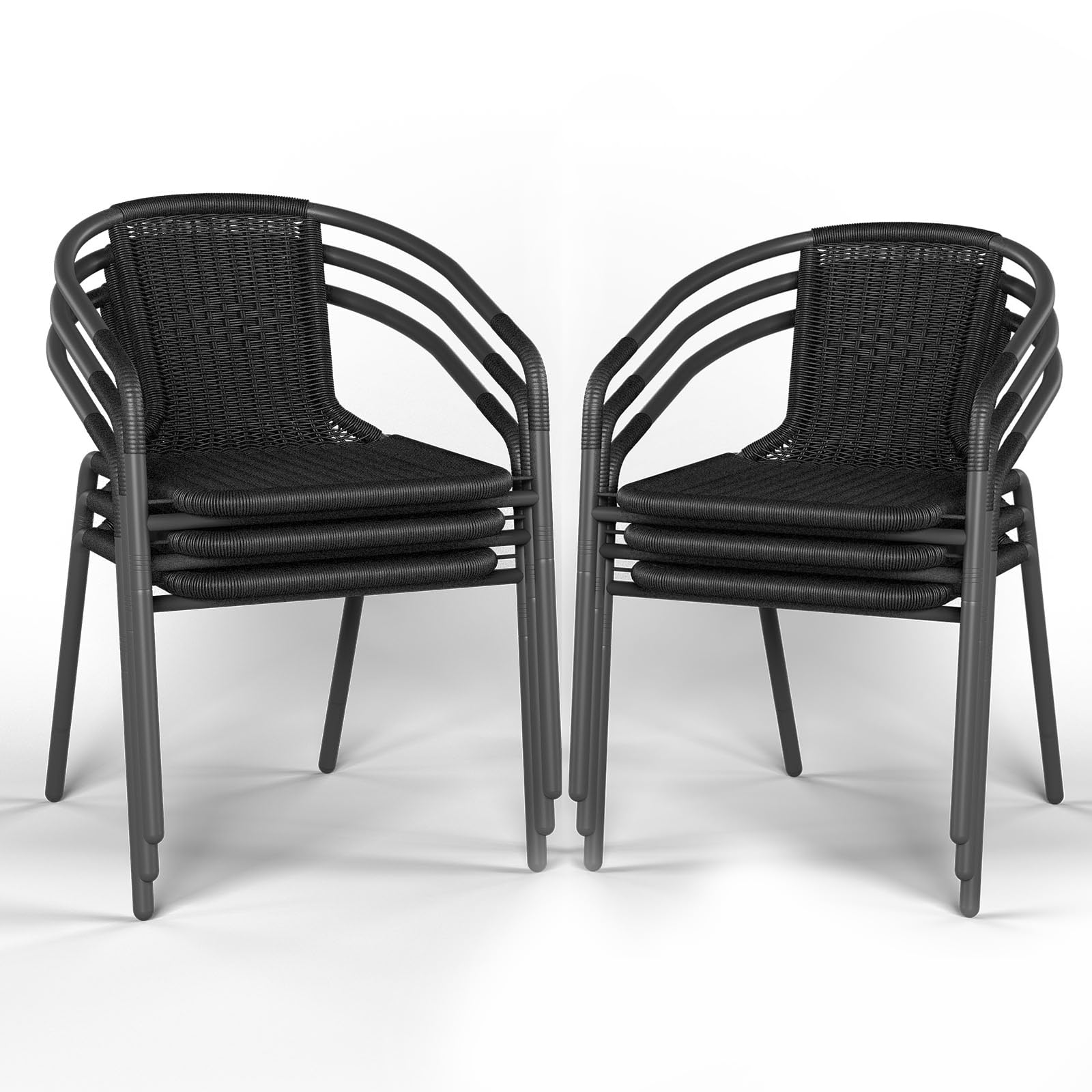 Amopatio 6-Piece Outdoor Dining Chairs Set - Black Rattan Wicker Stackable Patio Chairs for Bistro, Deck, Yard, Porch & Restaurant - Perfect for Outdoor Entertaining, Garden Parties & Al Fresco Dining