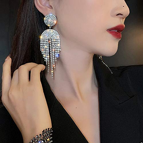 Bohemian Rhinestone Drop Dangle Earrings for Women - Silver Stud Hoops & Bar Earrings Set | Elegant Party, Wedding, Date Night Jewelry Accessories