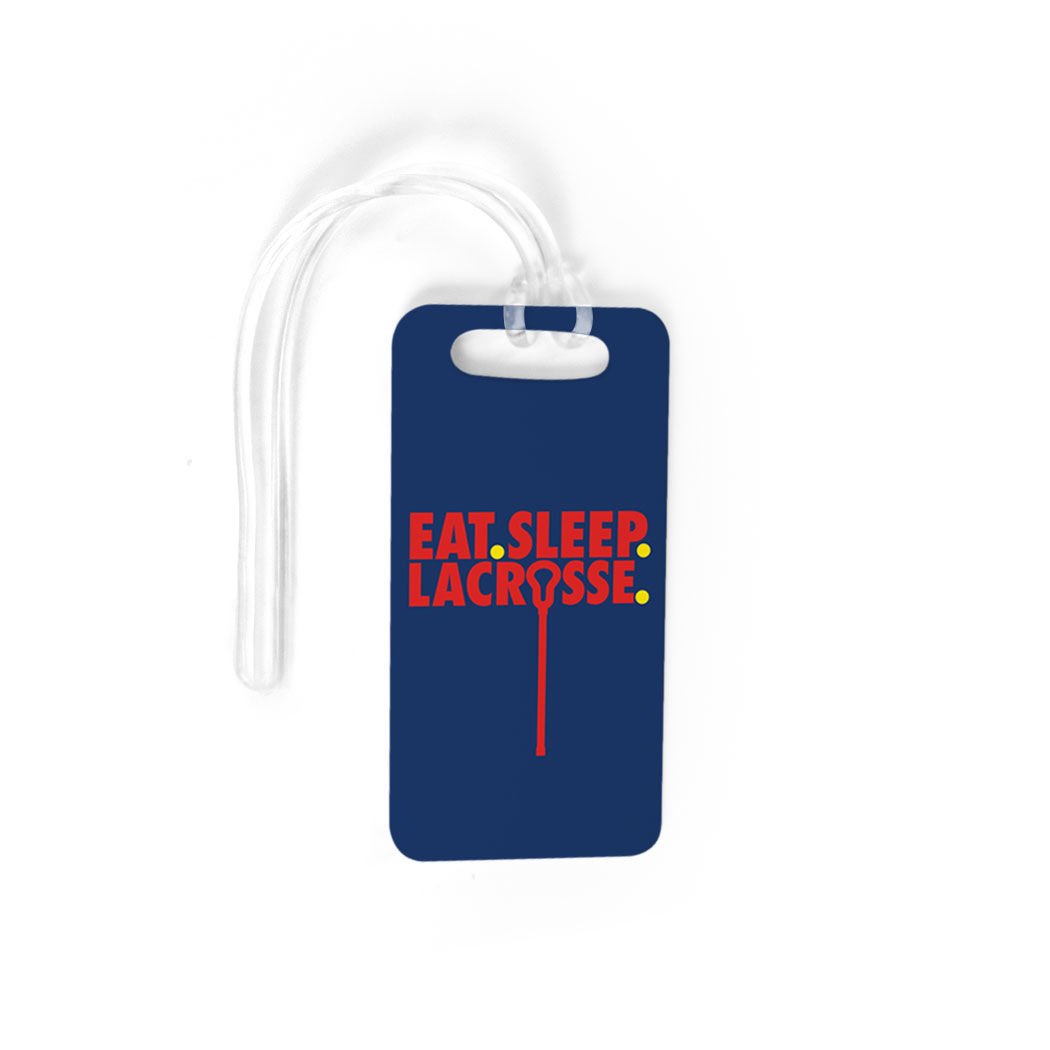 Custom Girls Lacrosse Luggage Tag - Personalized Eat Sleep Lacrosse Bag Tag with Info Panel - Small Navy Blue Sports Accessory for Travel, Gym & Team Gear Identification