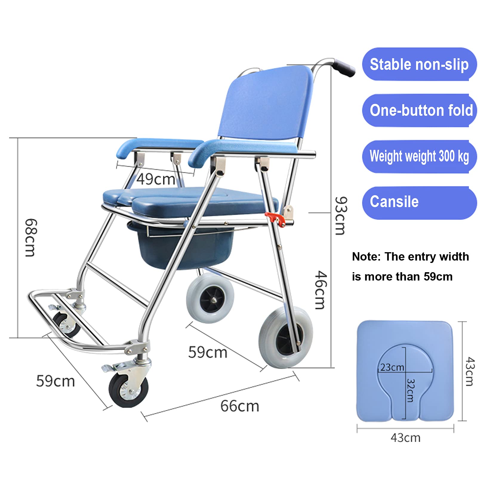 4-in-1 Folding Aluminum Commode Shower Chair with Wheels & Pedal - 350 LBS Capacity Portable Toilet Seat for Elderly, Disabled & Pregnant Women - Ideal for Bedside, Bathroom & Wheelchair Use