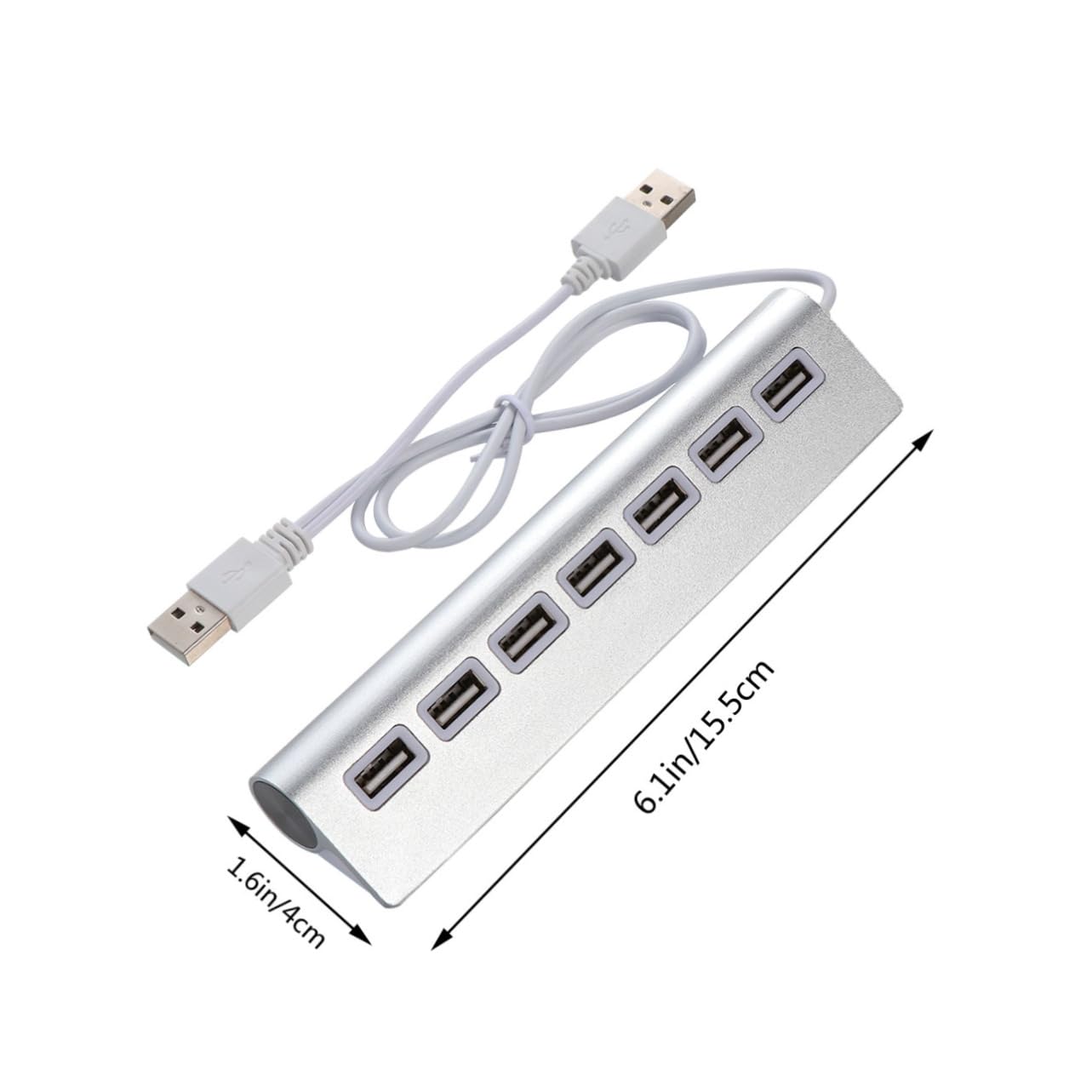 HEMOTON 7-Port USB 2.0 Hub for Computer & Laptop, Aluminum USB Splitter with Additional Power Port, Silver - Ideal for Home Office, Gaming, and Multi-Device Connectivity