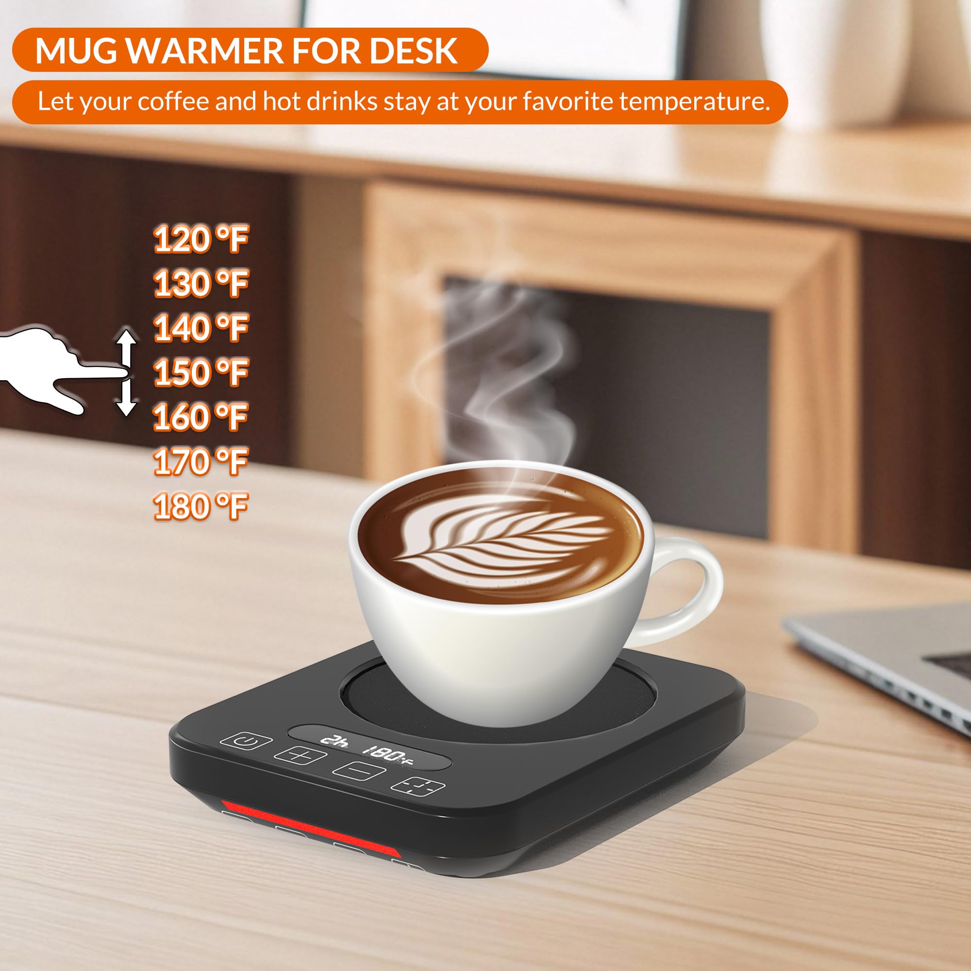 Premium Coffee Mug Warmer with 7 Temperature Settings - 8H Auto Shut Off & 12H Timer - Fast Heating Beverage Warmer for Coffee, Tea, Milk Bottles - Perfect for Office, Home & Gift Use - Black