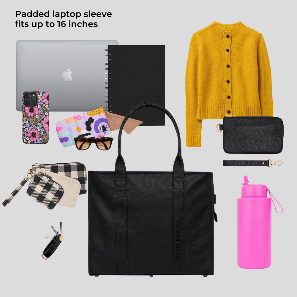 Large Bon Vivant Structured Tote Bag - Black Gingham Checkered Pattern - Perfect for Work, Travel & Shopping