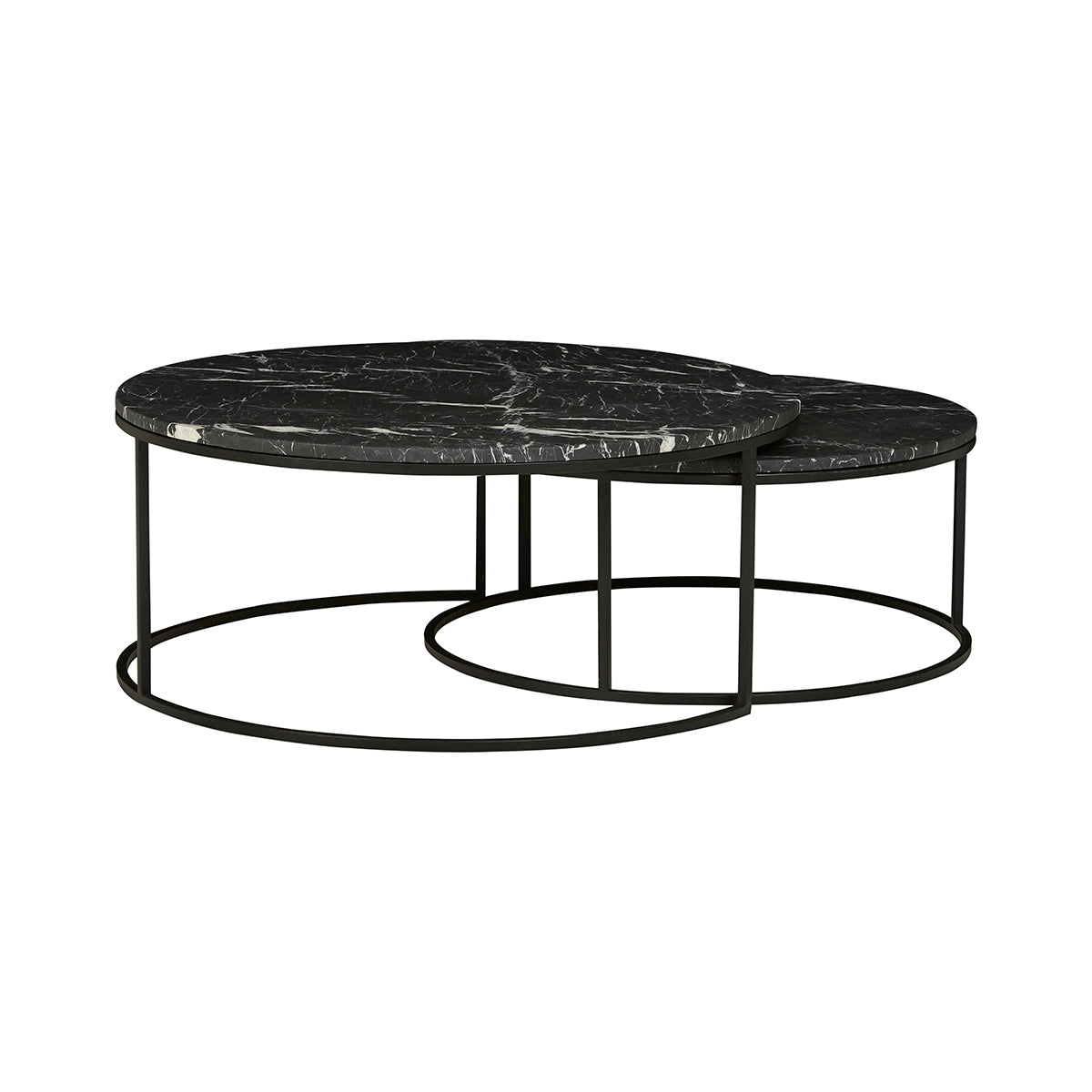 Elle Round Marble Nest Coffee Table - Modern Living Room Centerpiece for Small Spaces, Home Decor Accent Table with Storage Shelf