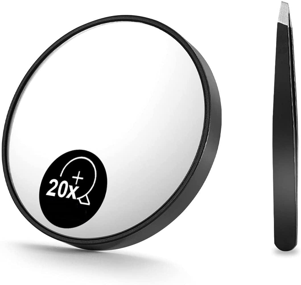 20X Magnifying Mirror with Eyebrow Tweezers Set - Portable Travel Makeup Mirror for Precise Eyebrow Shaping, Skincare & Makeup Application - Perfect for Home, Travel & Salon Use