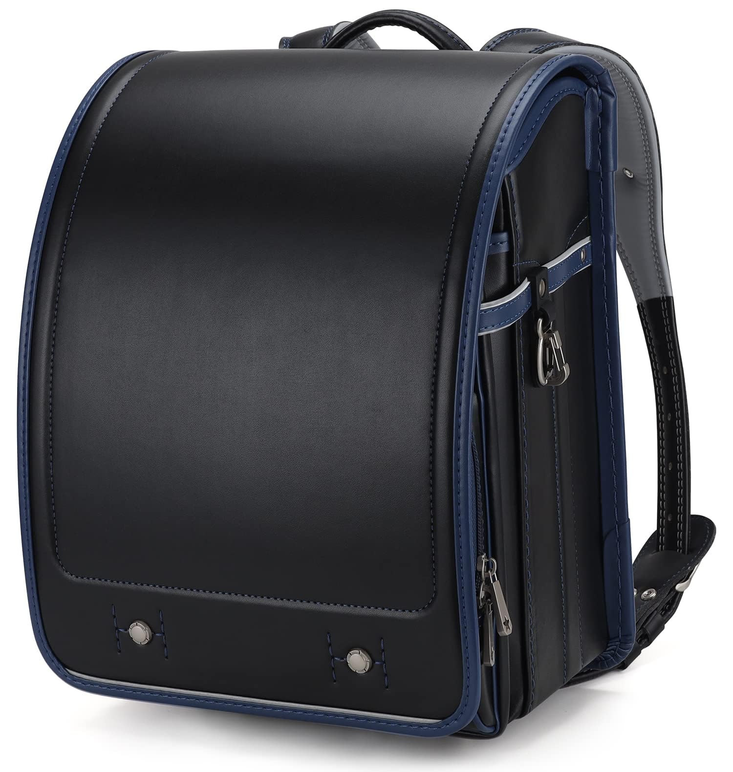 Baobab's Wish Japanese School Backpack for Kids - PU Leather Randoseru Ransel Semi-Automatic Satchel (Black) - Perfect for Elementary Students, Daily Commute & Travel