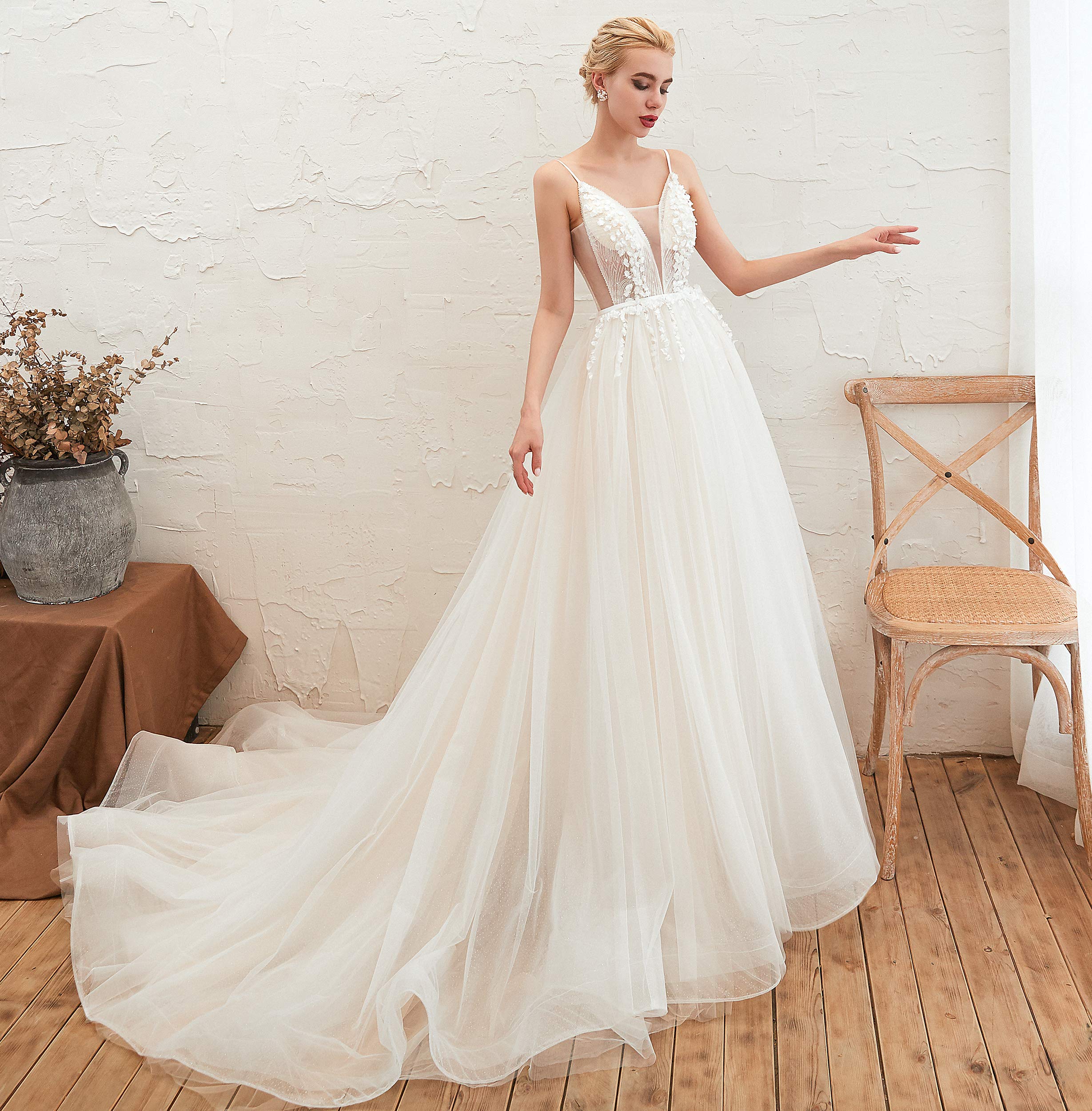 Elegant Beaded Tulle Wedding Dress for Women - Perfect for Beach Weddings, Bridal Showers & Romantic Ceremonies