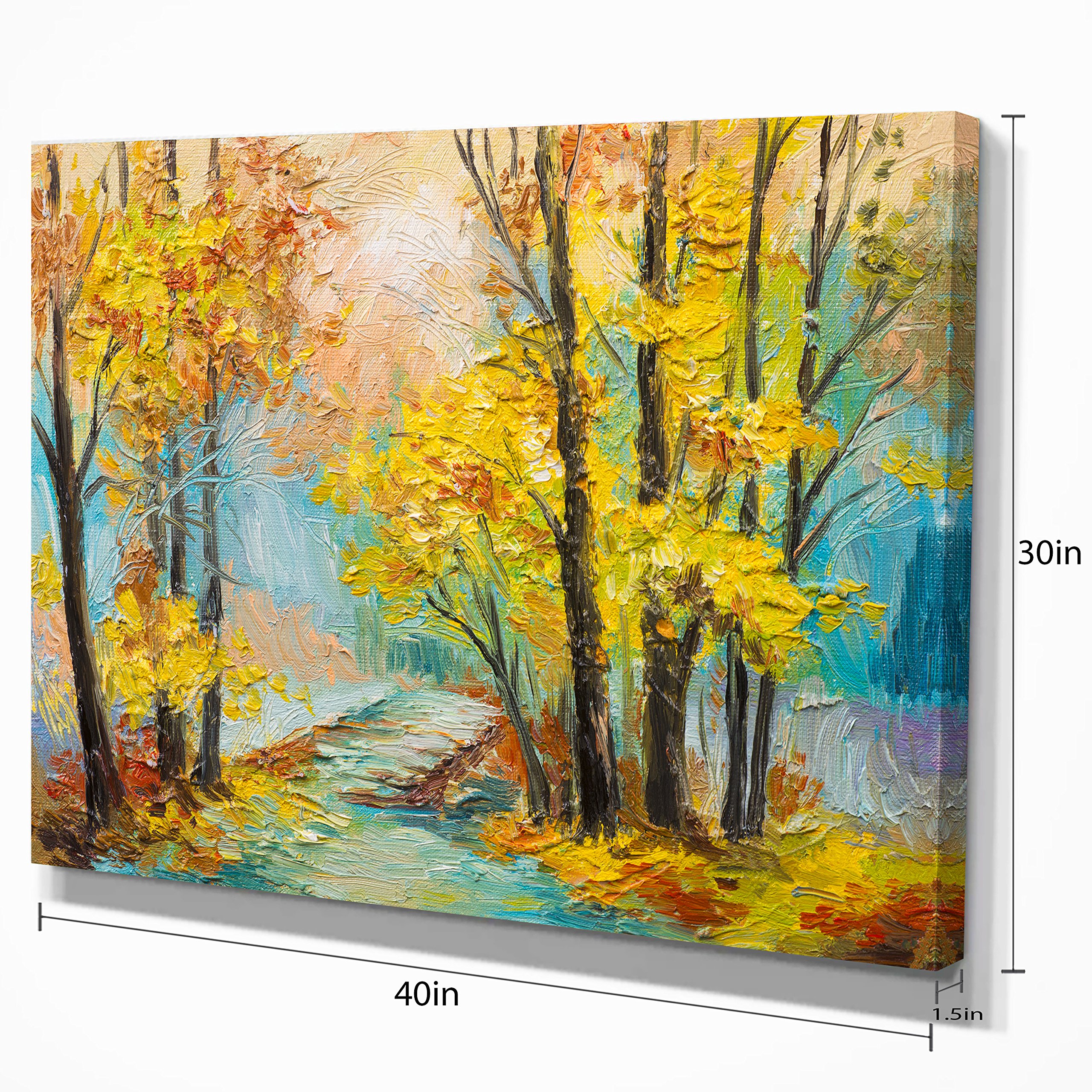 Yellow Falling Forest Landscape Art Print Canvas - Autumn Nature Wall Decor for Living Room, Bedroom & Office