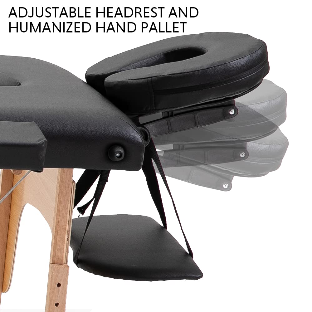 Portable Massage Table - Adjustable 2-Fold PVC Leather Spa Bed with Beech Stands & Carrying Case, 73in Salon Massage Therapy Table for Home, Clinic & Professional Use (Black) - Perfect for Massage Therapists, Chiropractors & Spa Treatments