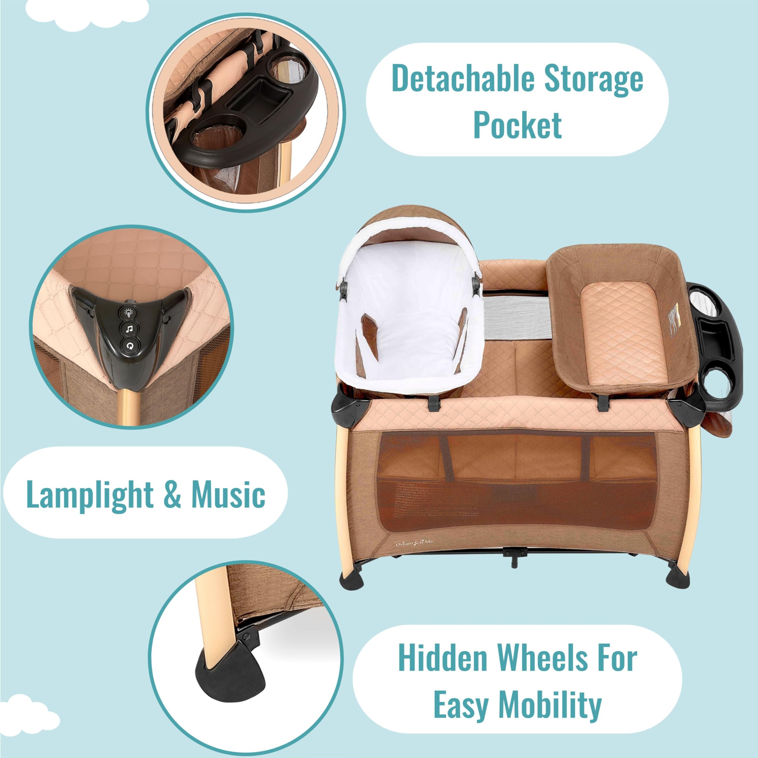 **Dream On Me Princeton Deluxe 3-in-1 Convertible Playard - Portable Baby Bassinet, Changing Station & Travel Crib with Breathable Mesh - Lightweight & Easy to Carry for Home, Travel & Nursery**