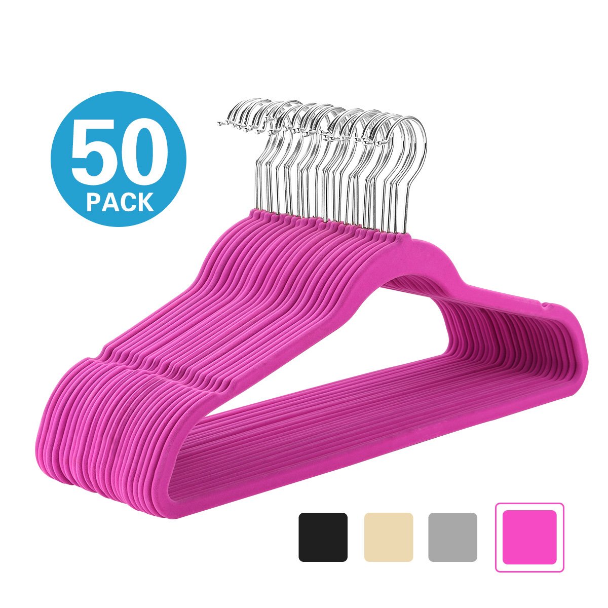 Premium Velvet Hangers - 50 Pack Heavy Duty Non-Slip Closet Organizers with Chrome Hooks - Space Saving Clothes Hangers for Suits, Dresses & Coats (Pink) - Perfect for Wardrobe Organization & Closet Storage Solutions