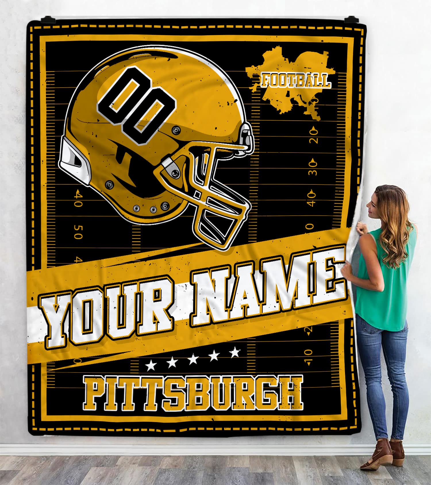 Custom Pittsburgh Steelers Football Throw Blanket - Personalized with Name & Number - Perfect Sports Fan Gift for Men, Women, Kids - Ideal Birthday Gift from Mom or Dad - Great for Game Day, Bedroom Decor, and Cozy Winter Nights