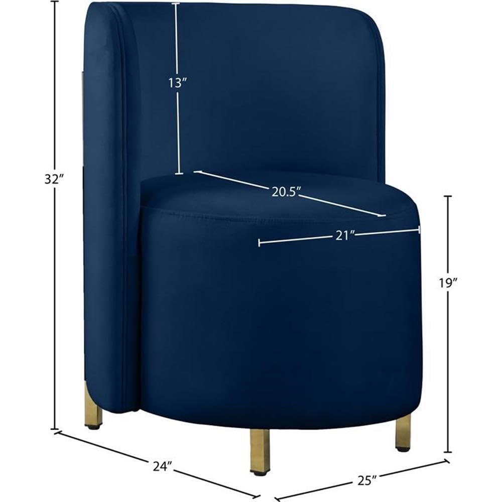 Modern Velvet Accent Chair with Gold Metal Legs - Navy Blue Upholstered Round Back Lounge Chair for Living Room, Bedroom, Office - 25