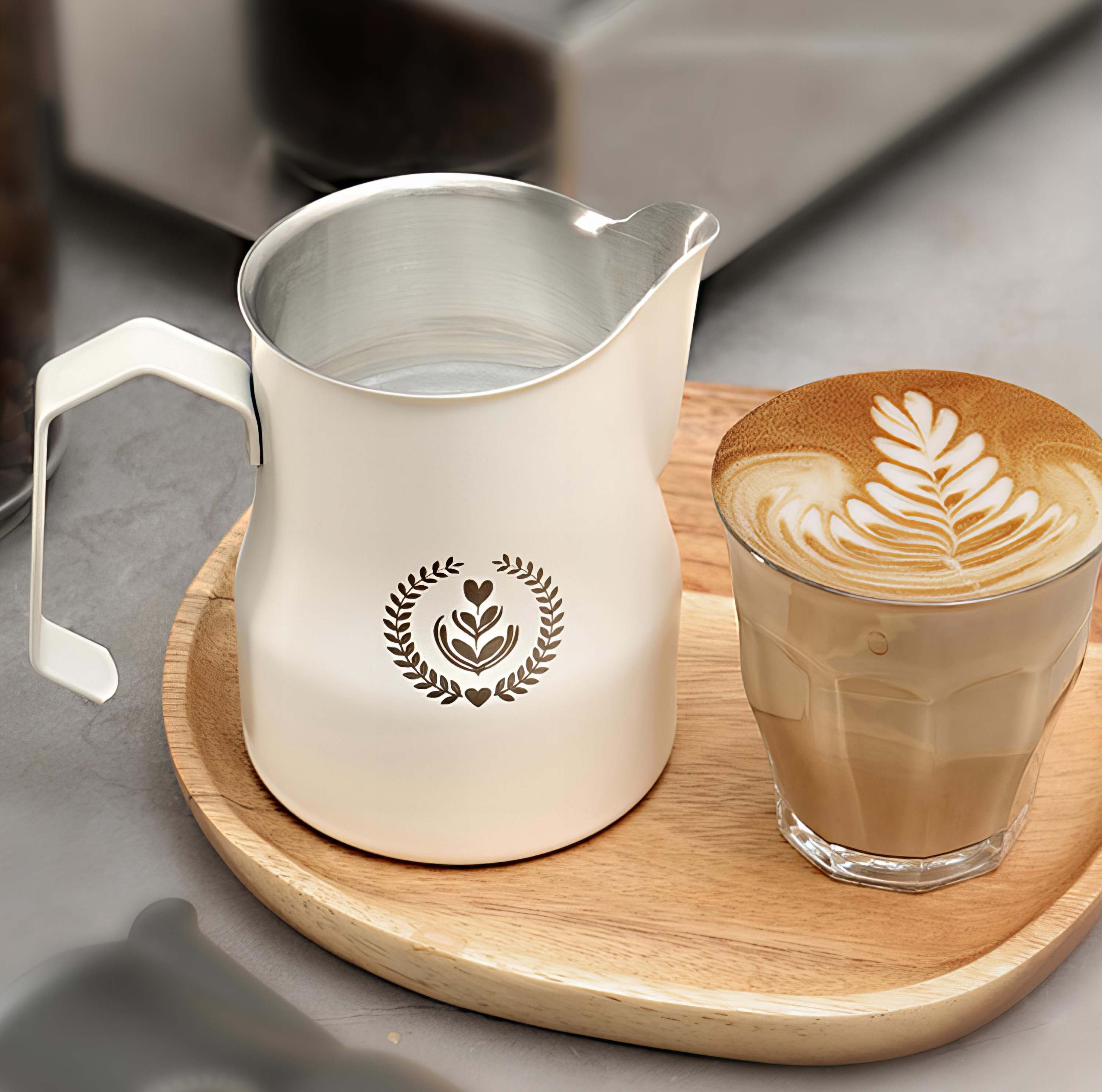 Premium Non-Stick Latte Art Milk Pitcher for Cappuccino & Coffee - Barista-Grade Stainless Steel Frothing Jug for Perfect Milk Foam & Latte Designs - Ideal for Home Baristas & Coffee Shops