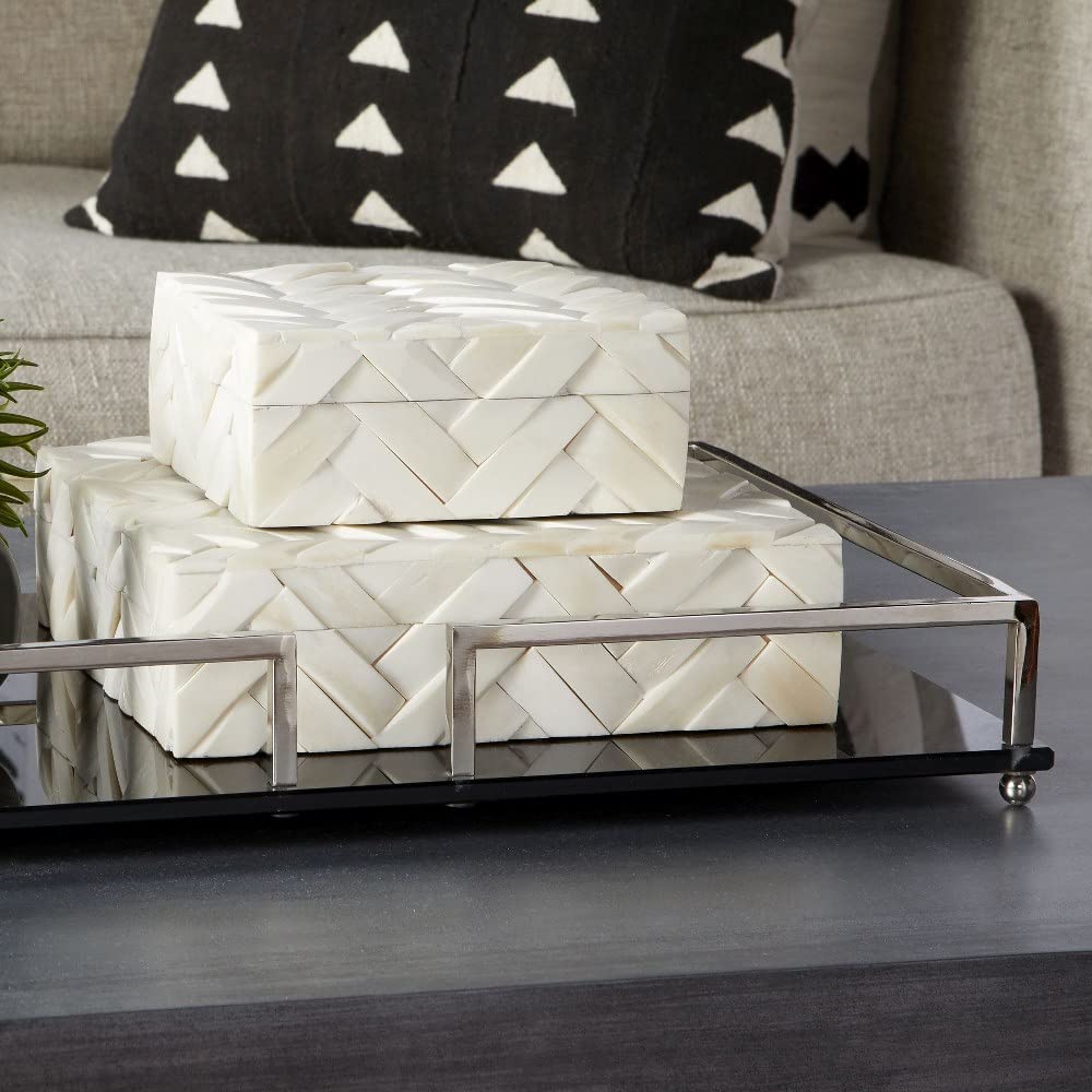 Cyan Design 10234 White-Cream Decorative Containers & Trays Set - Perfect for Home Organization, Bathroom Storage, and Kitchen Countertop Display