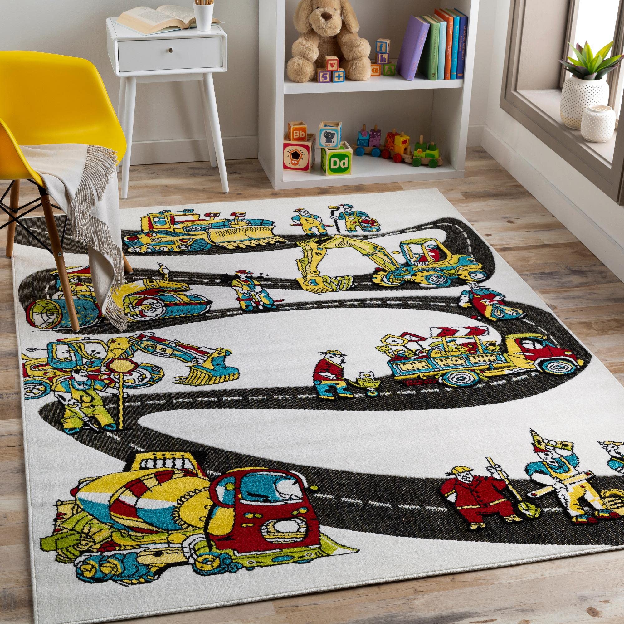 Mark&Day Modern Area Rug 6x9 Feet - Sleeburg White Yellow Black Carpet for Living Room, Bedroom, Kitchen - Soft & Durable Floor Mat for Home Decor (6'7
