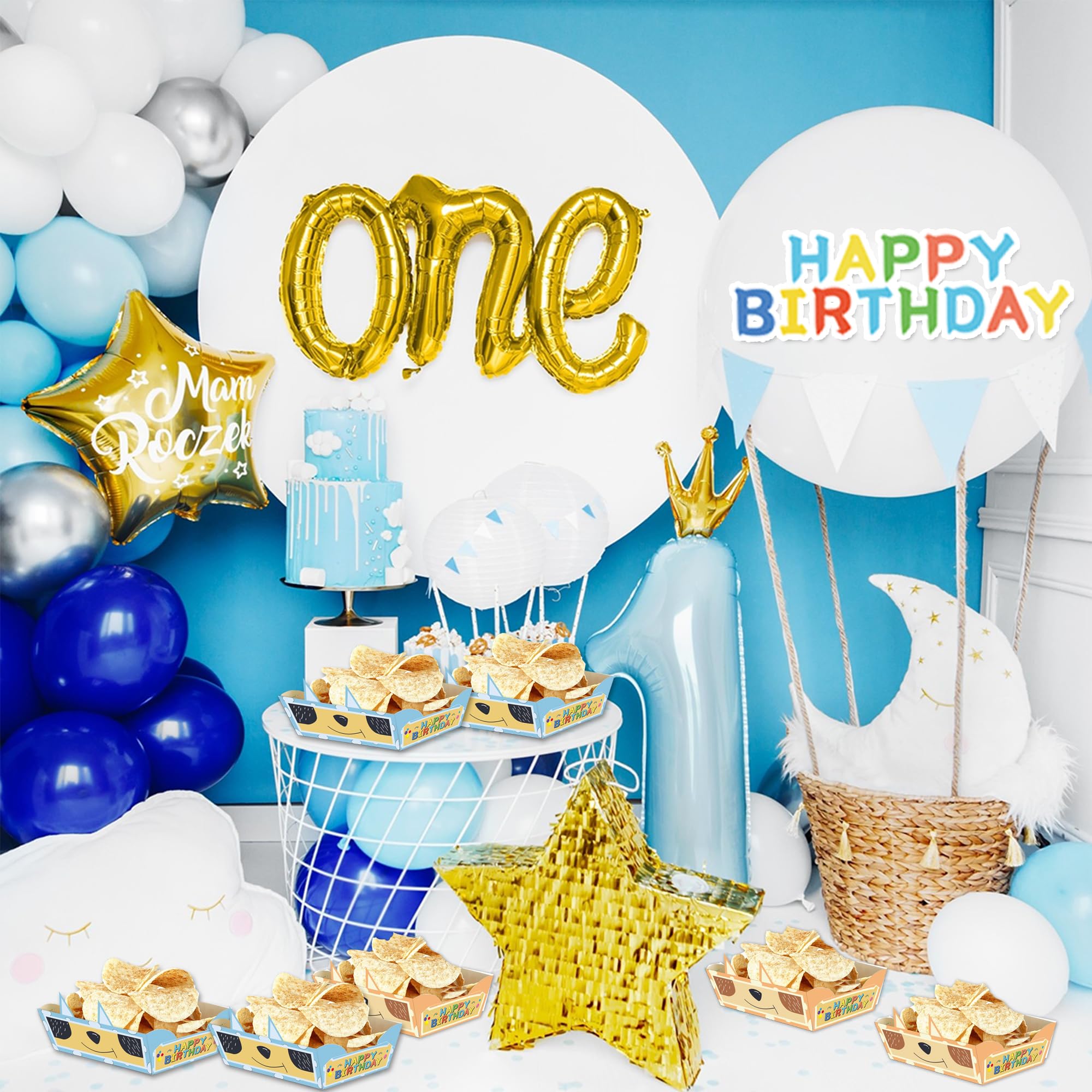 24pcs Blue Dog Disposable Paper Food Trays - Cartoon Dog Family Birthday Party Supplies, Nacho Snack Trays for Blue Theme Birthday Decorations & Baby Shower - Perfect for Birthday Parties, Baby Showers, and Themed Events