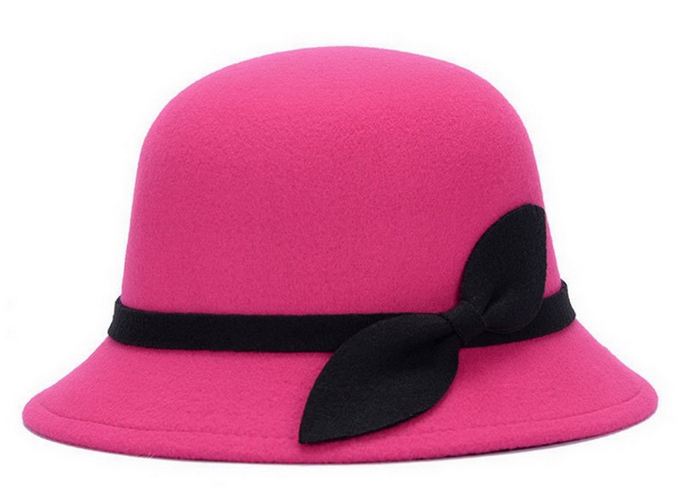Women's Wool Felt Cloche Hat - Vintage Church Bucket Top Hat with Bow Band - Elegant Bowler Style for Winter, Weddings & Tea Parties