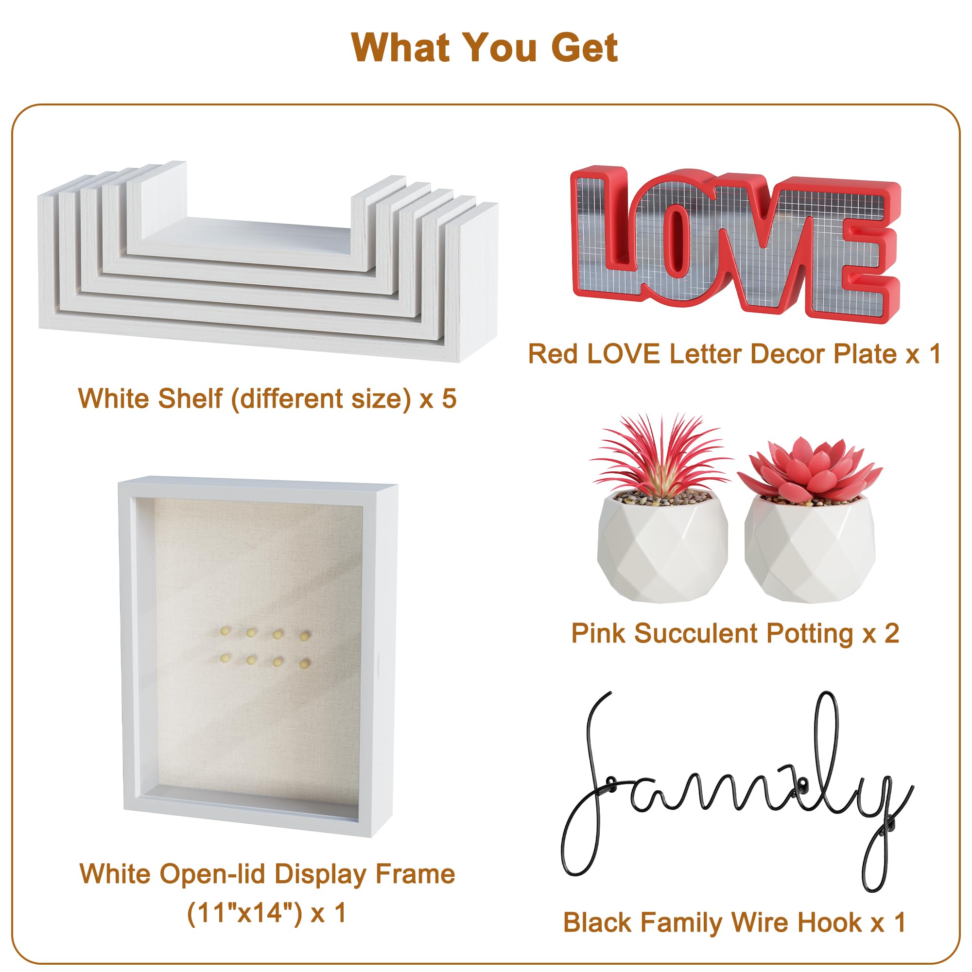 5-in-1 Modern Wall Decor Set with Floating Shelves & Shadow Box - Home Storage Organizer for Living Room, Bedroom, Nursery & Office | Space-Saving Wall Pediments & Display Solution for Photos, Books & Decorative Items