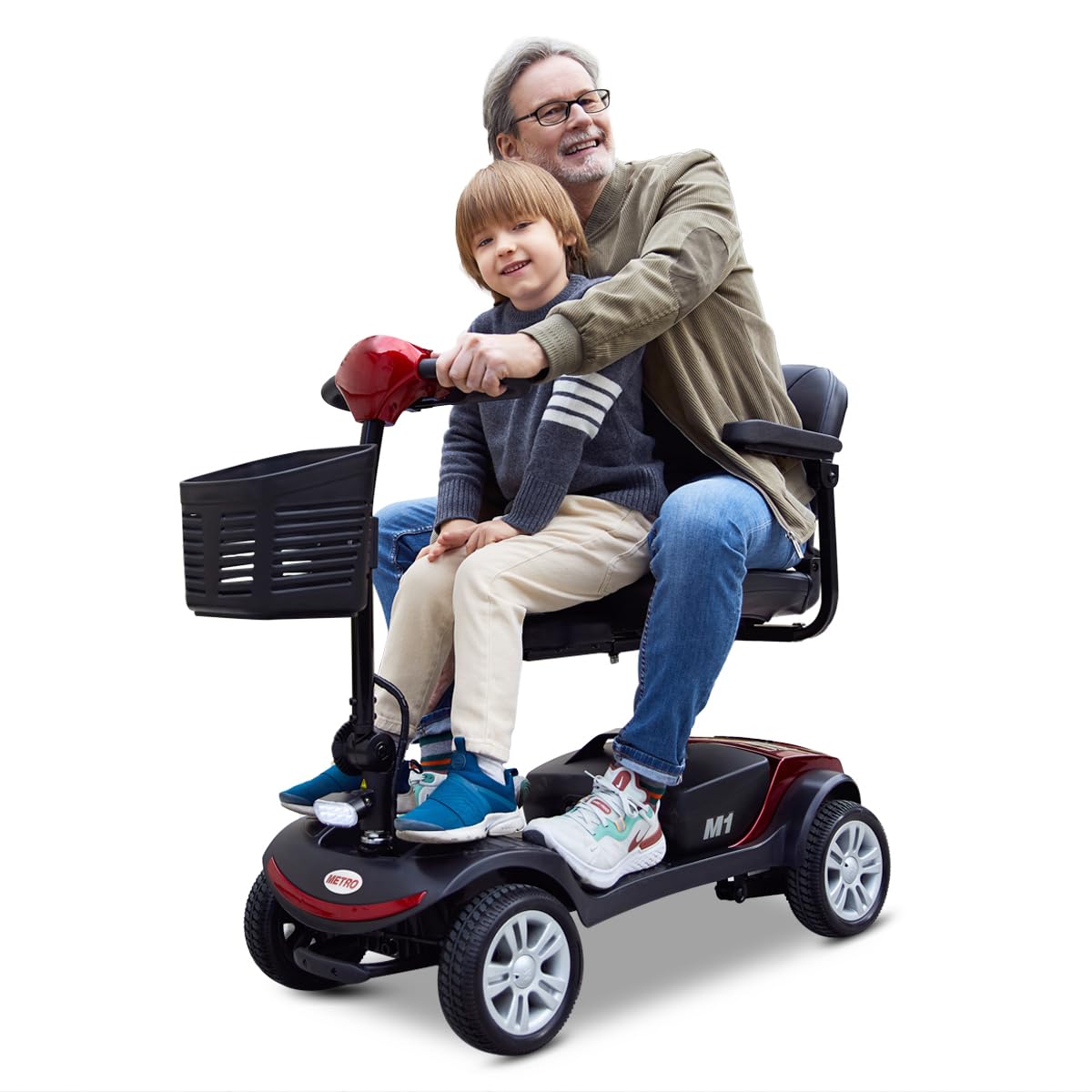 **4 Wheel Folding Mobility Scooter for Seniors & Adults - Compact Electric Medical Scooter for Travel & Daily Use - Heavy Duty Powered Wheelchair Device (Red) - Perfect for Shopping, Airports & Outdoor Activities**