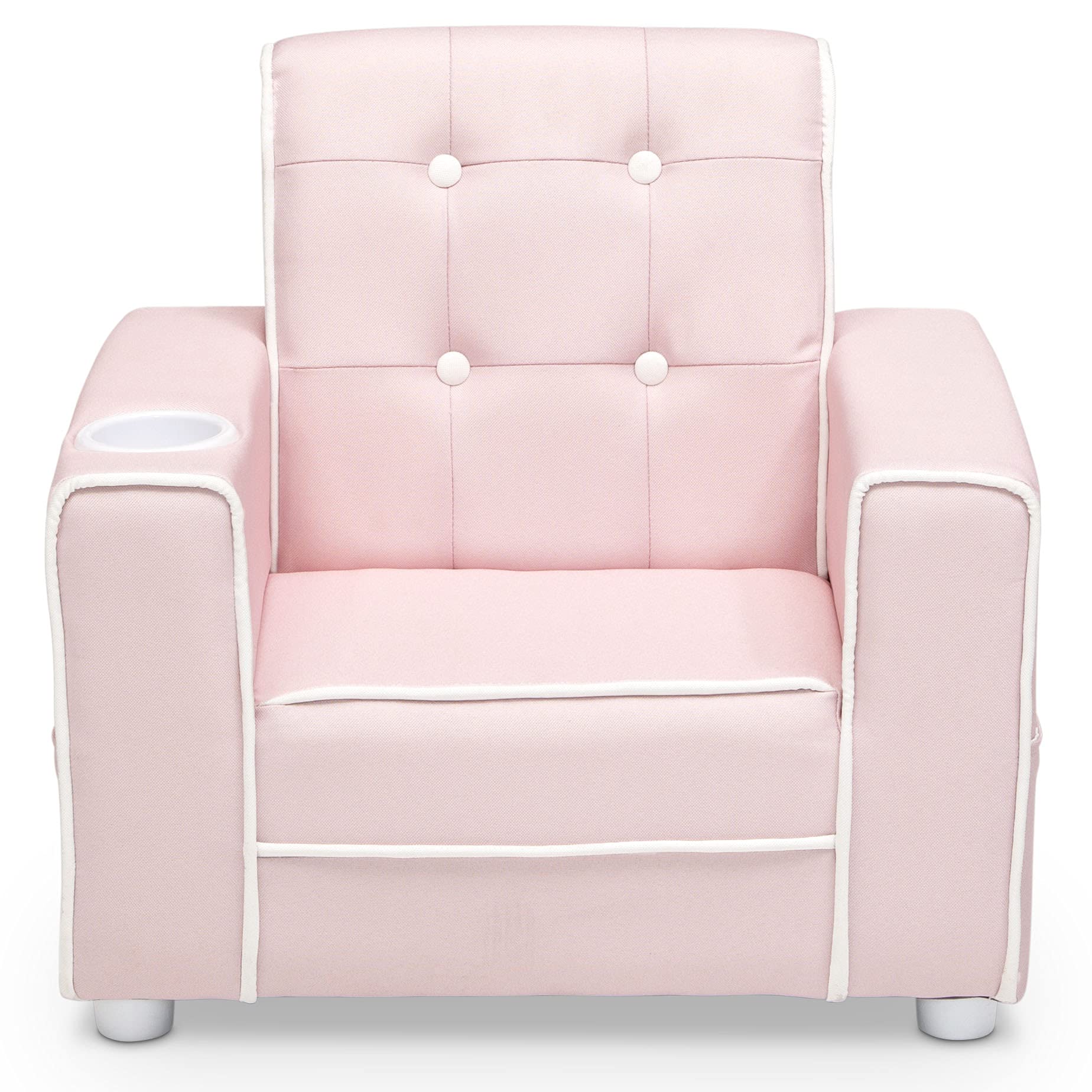 Delta Children Chelsea Kids Upholstered Chair with Cup Holder - Pink Toddler Chair for Bedroom, Playroom & Reading Nook | Comfortable Seating for Kids Ages 3-8