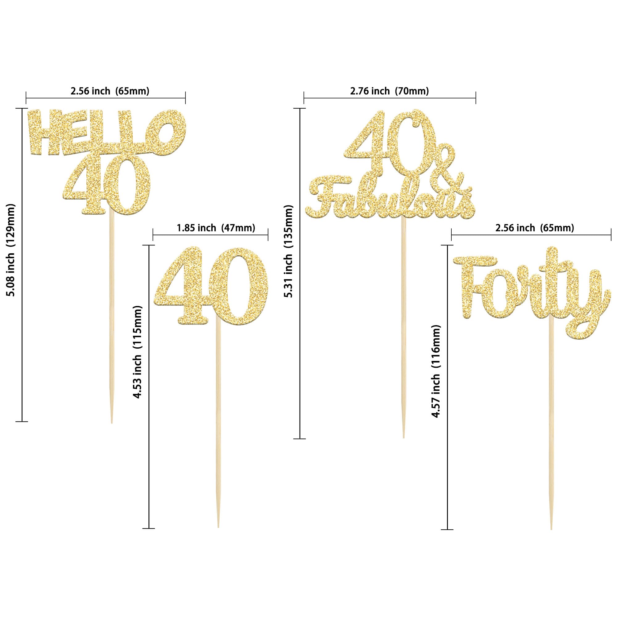 24Pcs Gold Glitter 40th Birthday Cupcake Toppers - Hello 40 Forty Cake Decorations & Fabulous Cupcake Picks for 40th Birthday Party Supplies | Perfect for Anniversary Celebrations, Milestone Birthdays, and Festive Dessert Decorations