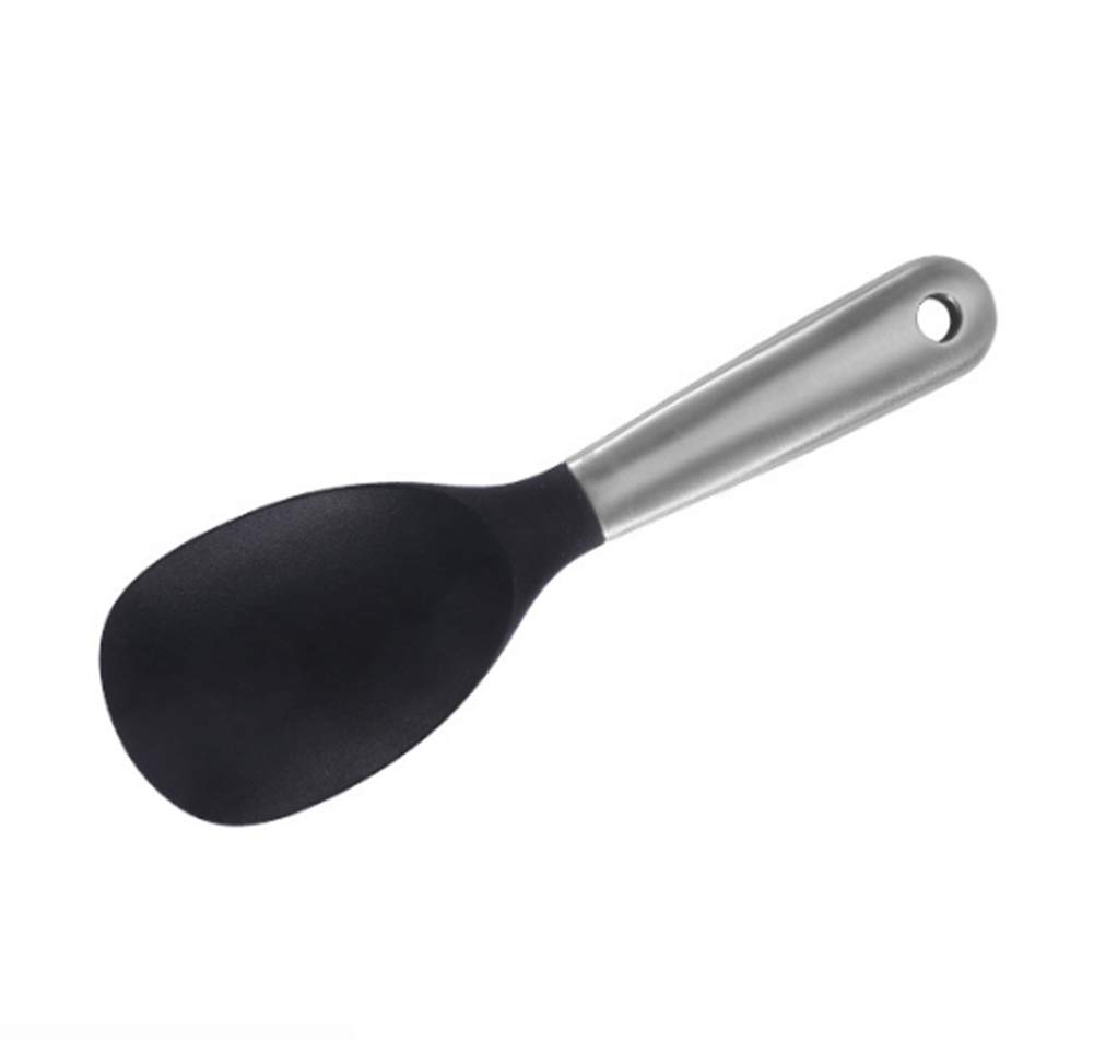AKOAK Stainless Steel Silicone Rice Spoon - Non-Stick, Durable & Eco-Friendly Kitchen Utensil for Cooking Rice, Mashed Potatoes, Stirring & Serving - Perfect for Everyday Meals & Family Dining (Black, 1 Pack)