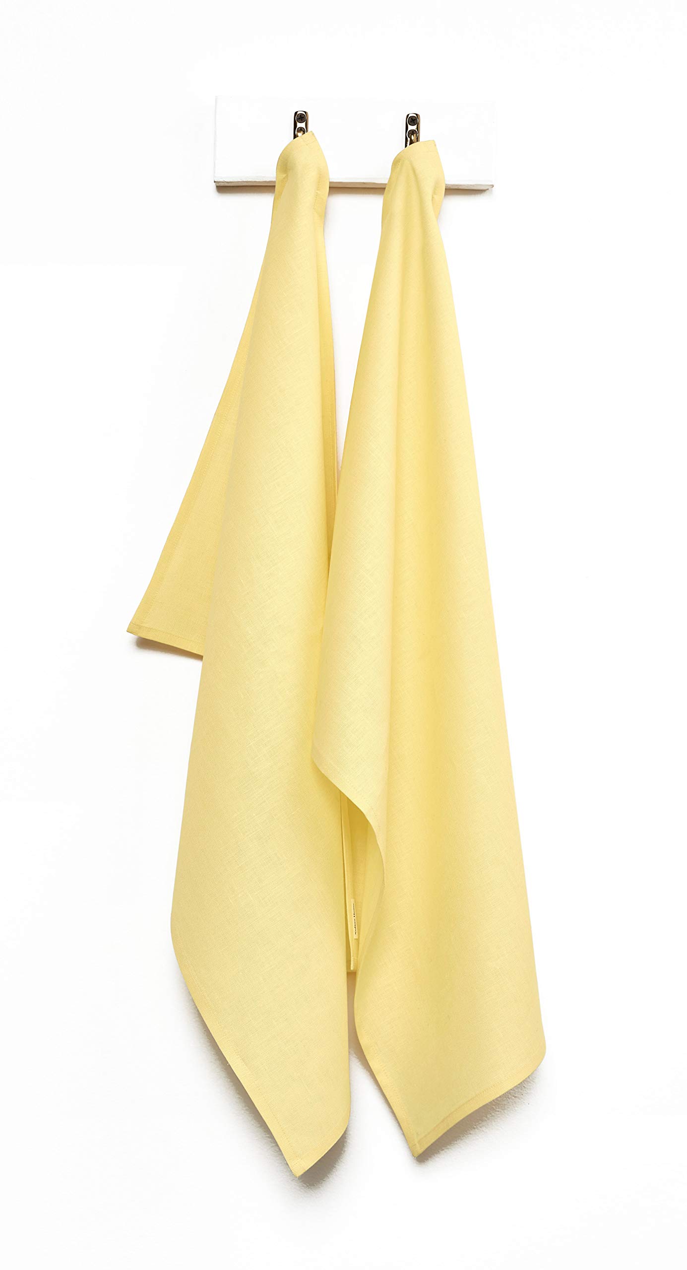 Premium 100% Pure Linen Kitchen Towels Set of 2 - Soft & Absorbent Yellow Dish Towels 17x26 Inch - Handcrafted European Flax for Cooking, Baking & Tea Time - Machine Washable & Durable