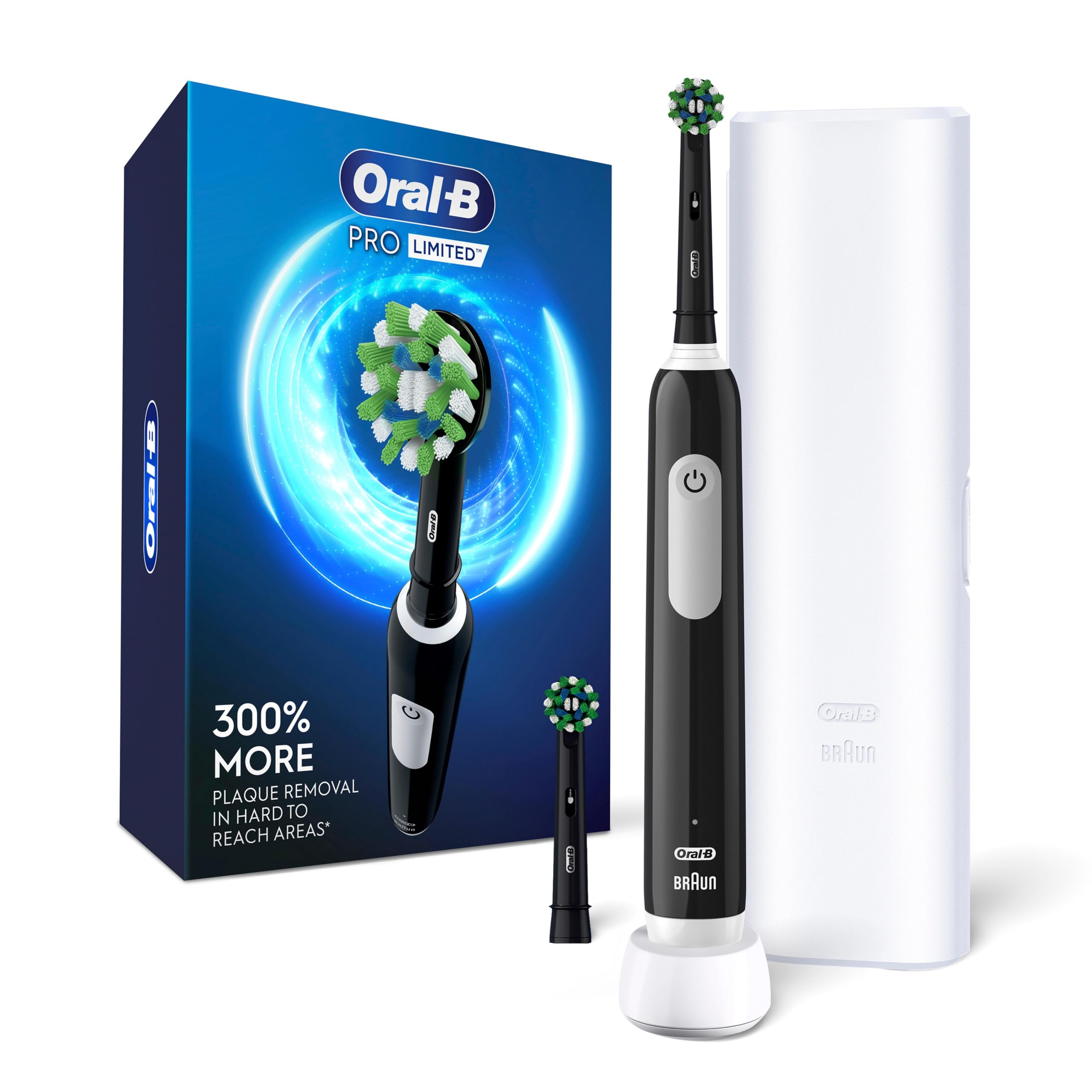 Oral-B Pro Limited Edition Rechargeable Electric Toothbrush - Black, Includes 2 Brush Heads & Travel Case - Perfect for Home Use, Travel, and Daily Oral Care