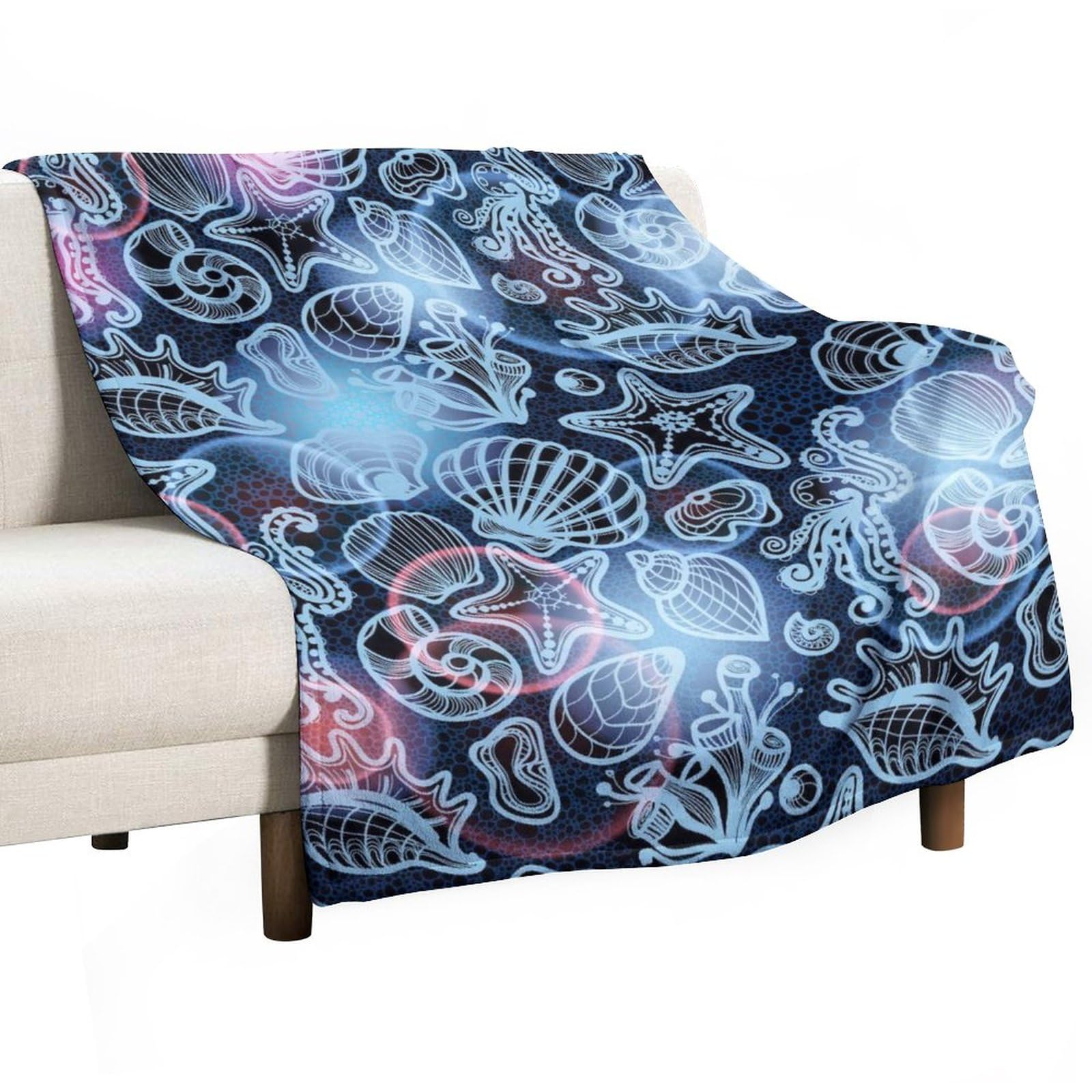Juoritu Ocean Print Flannel Blanket 60x80 Inches - Lightweight & Cozy Throw for Couch, Sofa, Bed - Decorative Beach Theme Blanket for Home, Office, Travel & Outdoor Picnics