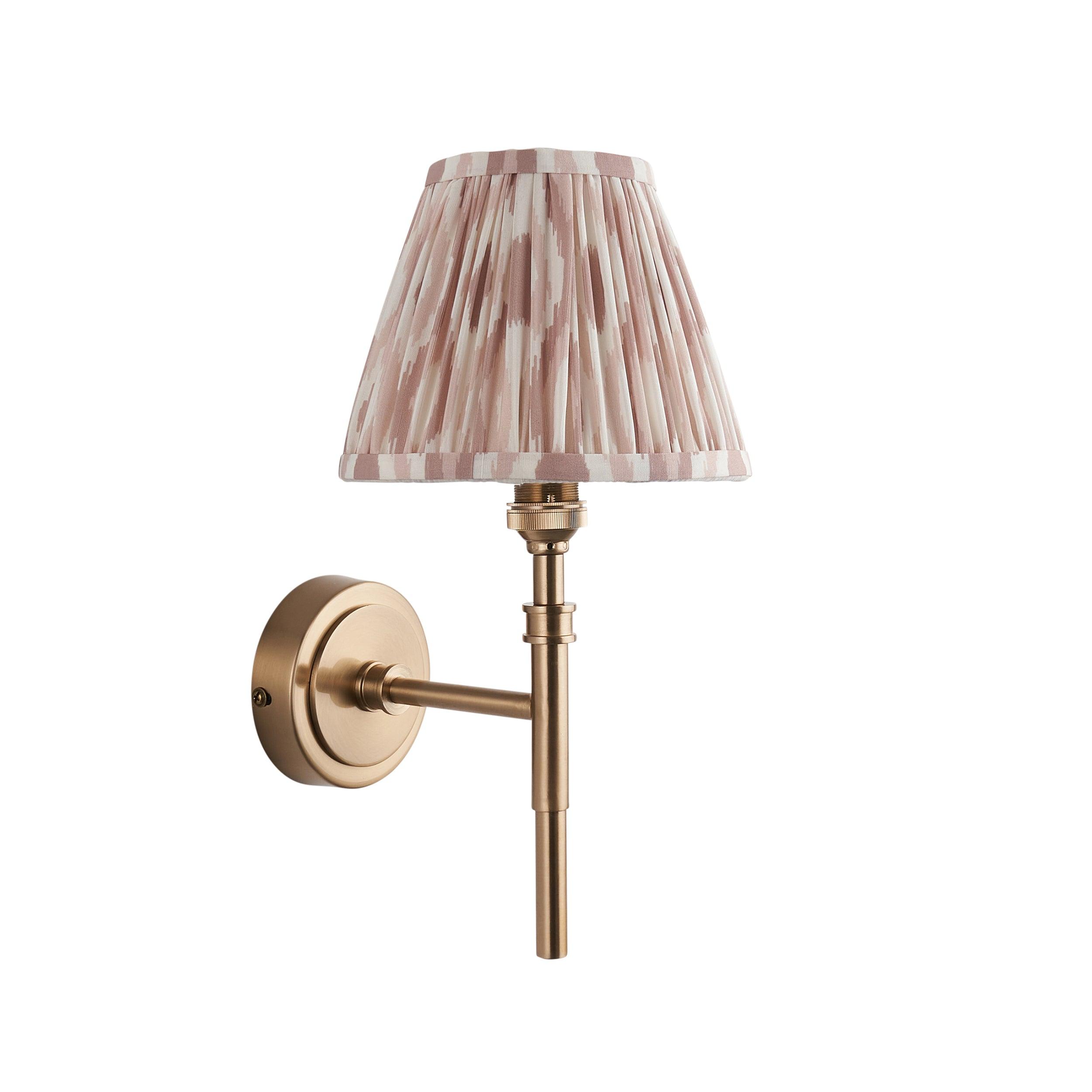 Chester Brass Wall Light with Neutral Ikat 16cm Shade - Elegant Sconce for Bedroom, Hallway & Living Room Lighting