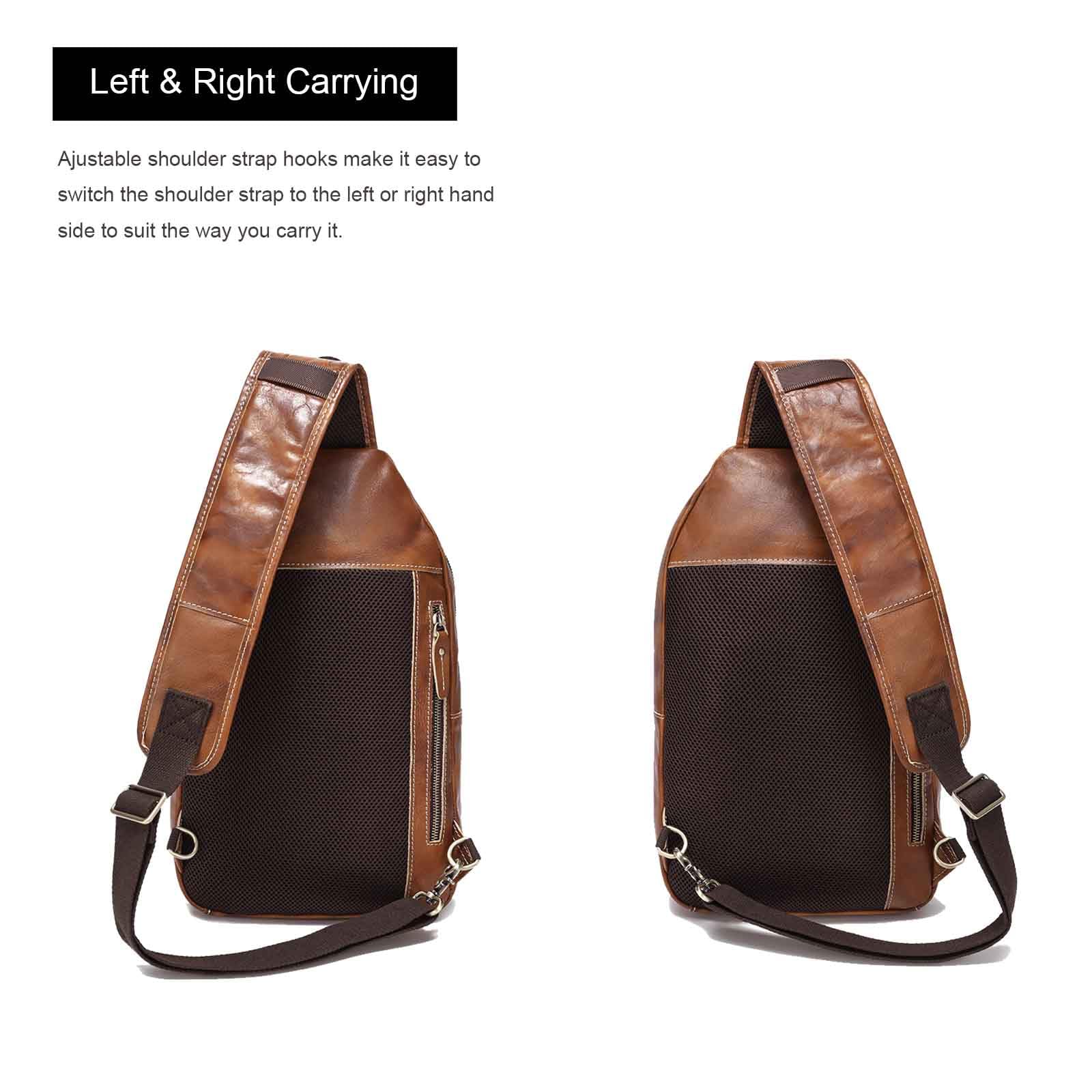 LANNSYNE Genuine Full Grain Leather Crossbody Sling Bag for Men - Waterproof Chest Shoulder Bag for Hiking, Travel & Business - Fits 12.9