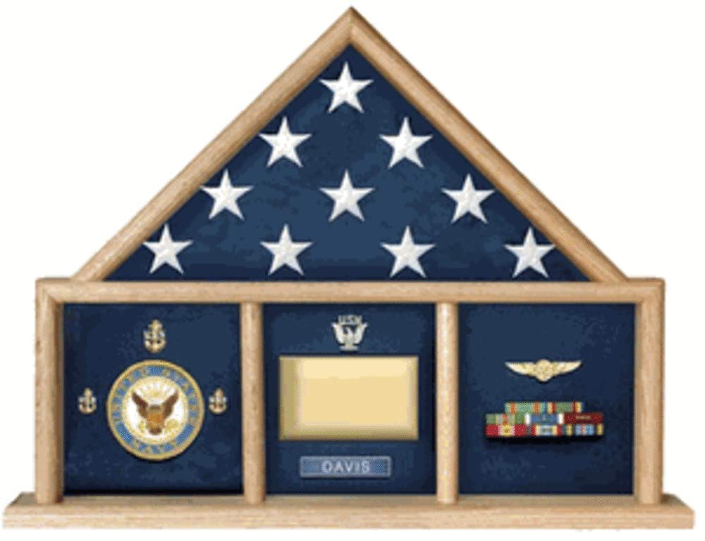 Premium 3x5 Oak Flag Display Case for American Flags - Memorial, Military, and Patriotic Display with Durable Wooden Frame - Perfect for Home, Office, or Veterans Memorials