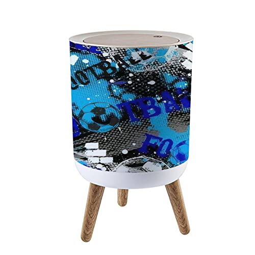 Nordic Style Trash Can with Lid - Modern Scandinavian Push Top Garbage Bin for Kitchen, Bathroom & Office - 1.8 Gallon (7L) Round Footed Trash Can - Football Themed Urban Decor for Boys Room & Sports Fans - Dog Proof & Odor Control Design