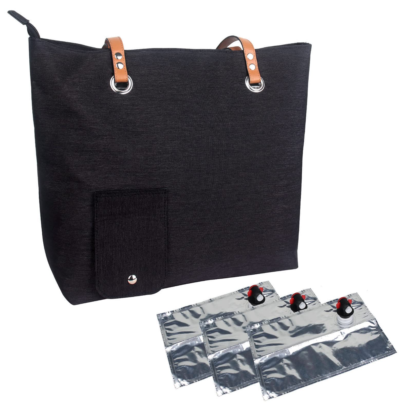 Wine Purse with Hidden Spout - Leakproof Tote Bag for Women, 3 Reusable Bladder Bags Included (Black) | Perfect for Concerts, Picnics & Outdoor Events